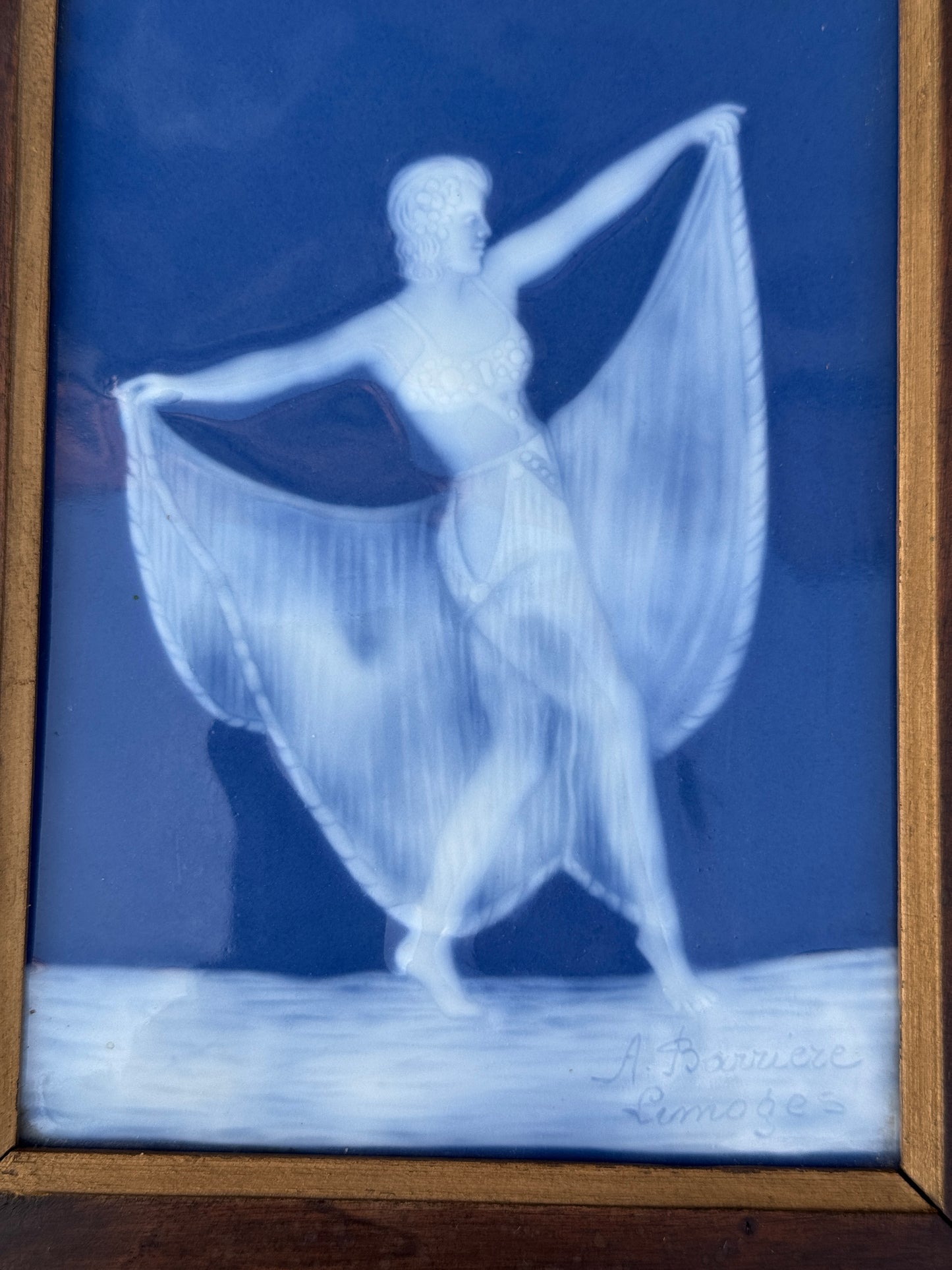 A. Barrière Limoges Porcelain Plaque – Art Deco Figurine, 25x30 cm