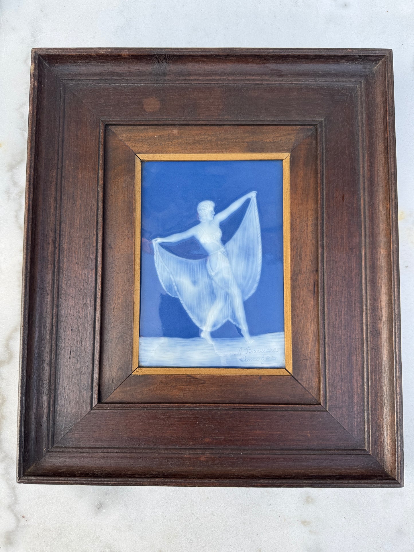 A. Barrière Limoges Porcelain Plaque – Art Deco Figurine, 25x30 cm
