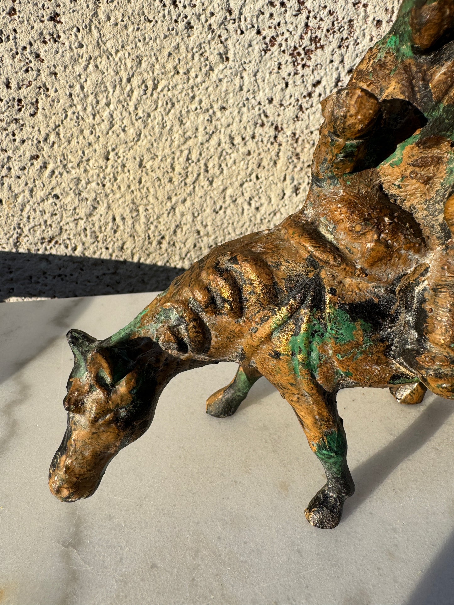 Antique Chinese Gilt Bronze Horse and Rider – Taoist Figure with Patina, 20th c.