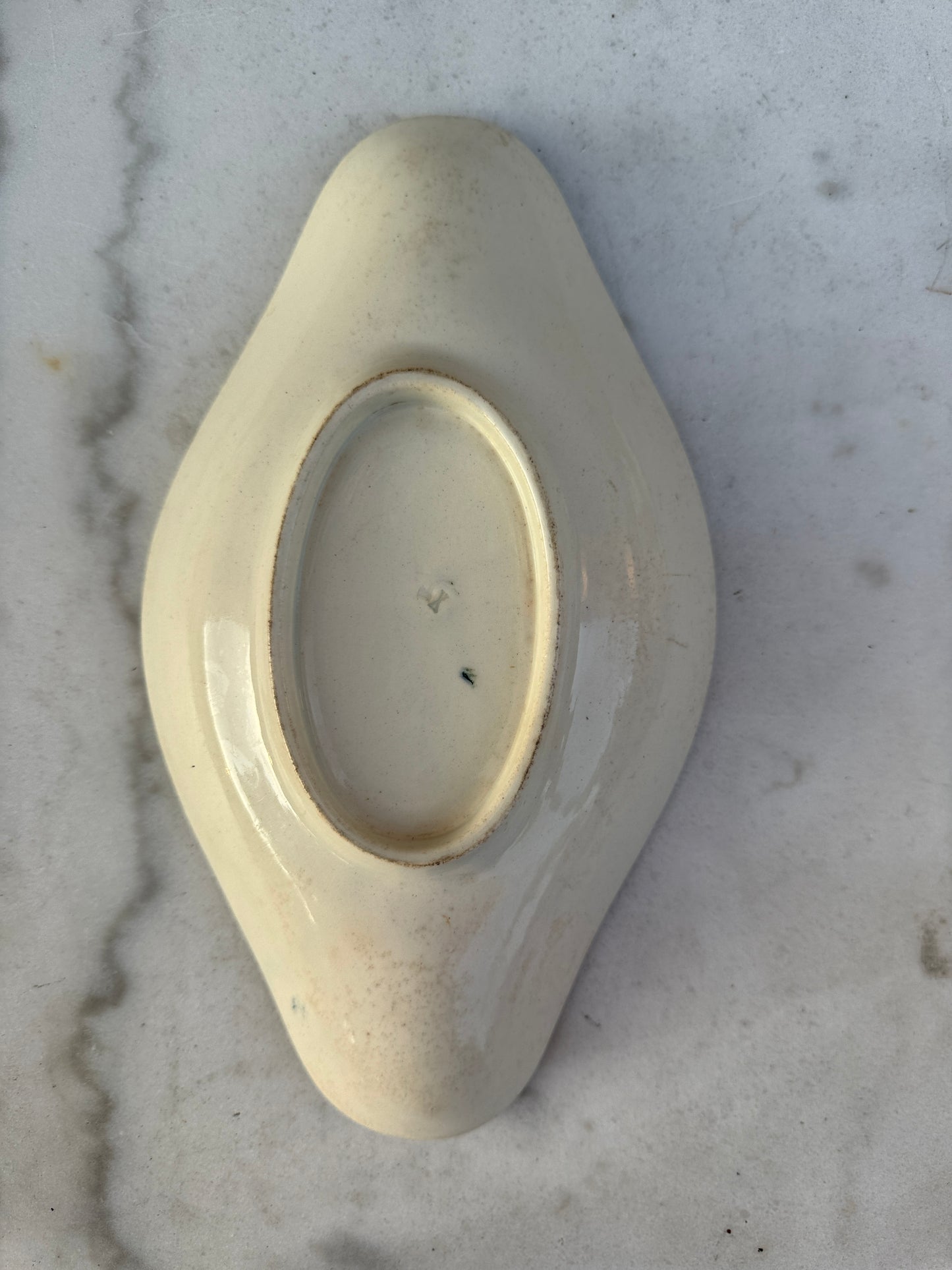 Antique French Faience Dish – Bird and Botanical Motif, 26.5x15 cm