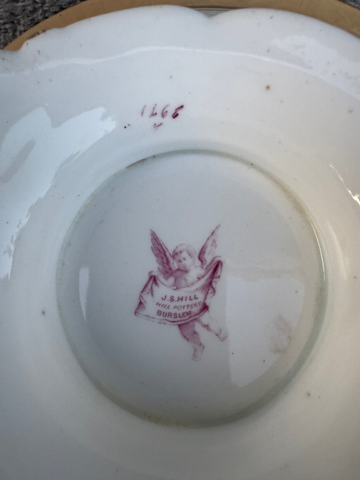 Rare Antique English Pedestal Plate by J.S.Hill Hill Pottery Burslem - Hand Painted Bird - Pierced Border - Gilded - 23 cm