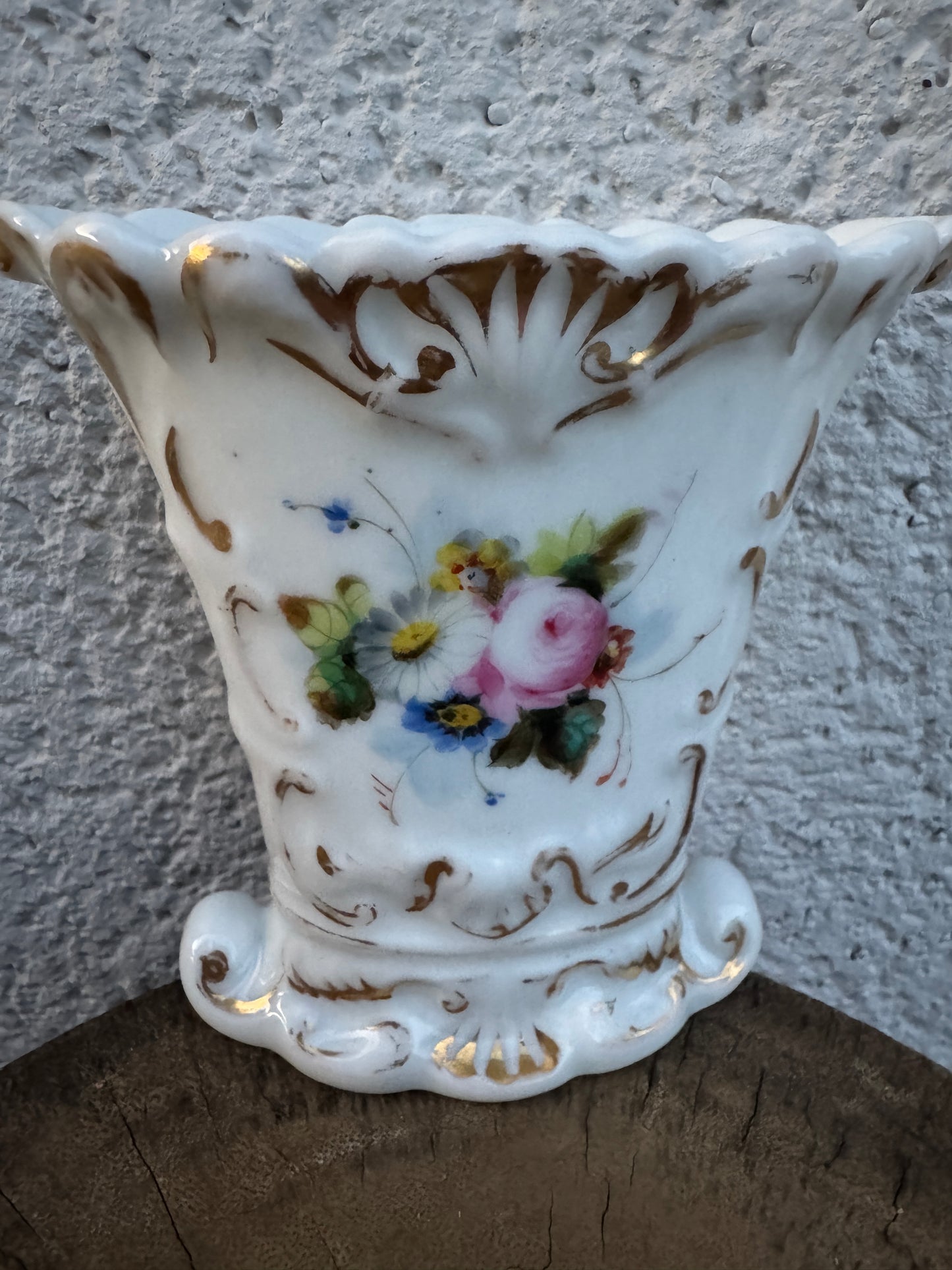 Antique French Pair of Small Porcelain Vases - Hand Painted Flowers - Pre-1900