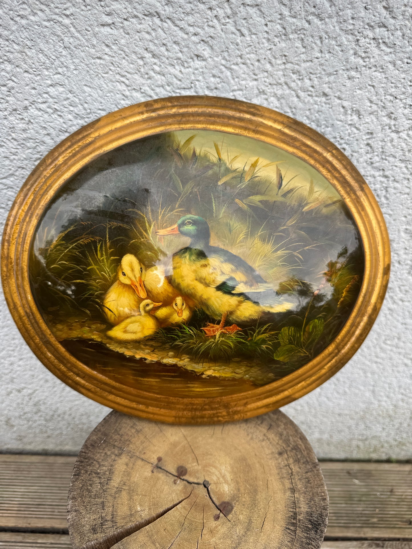 Antique Hand-Painted Duck Family Wall Plaque
