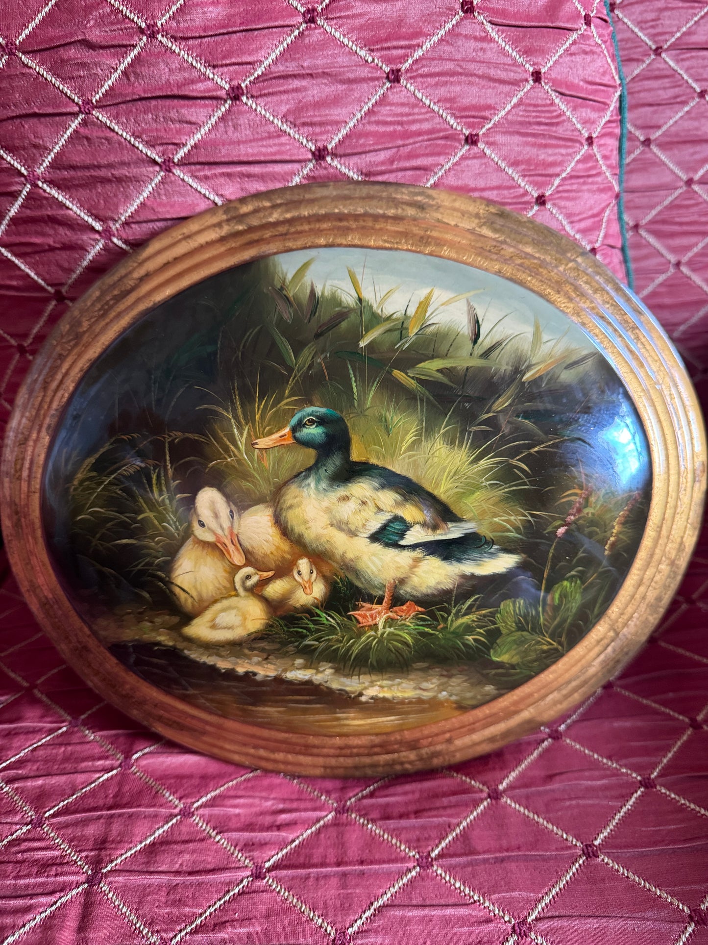 Antique Hand-Painted Duck Family Wall Plaque