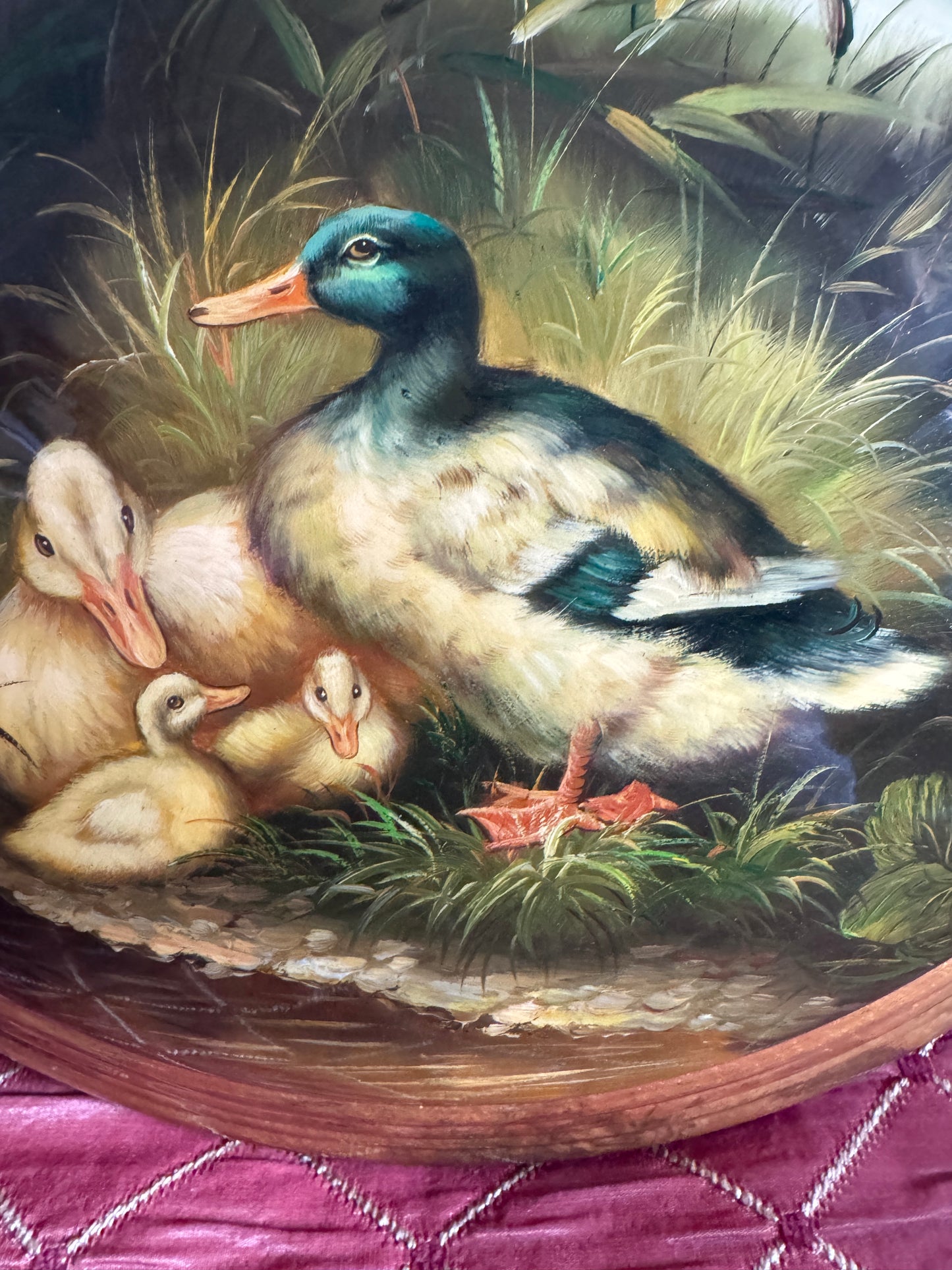 Antique Hand-Painted Duck Family Wall Plaque