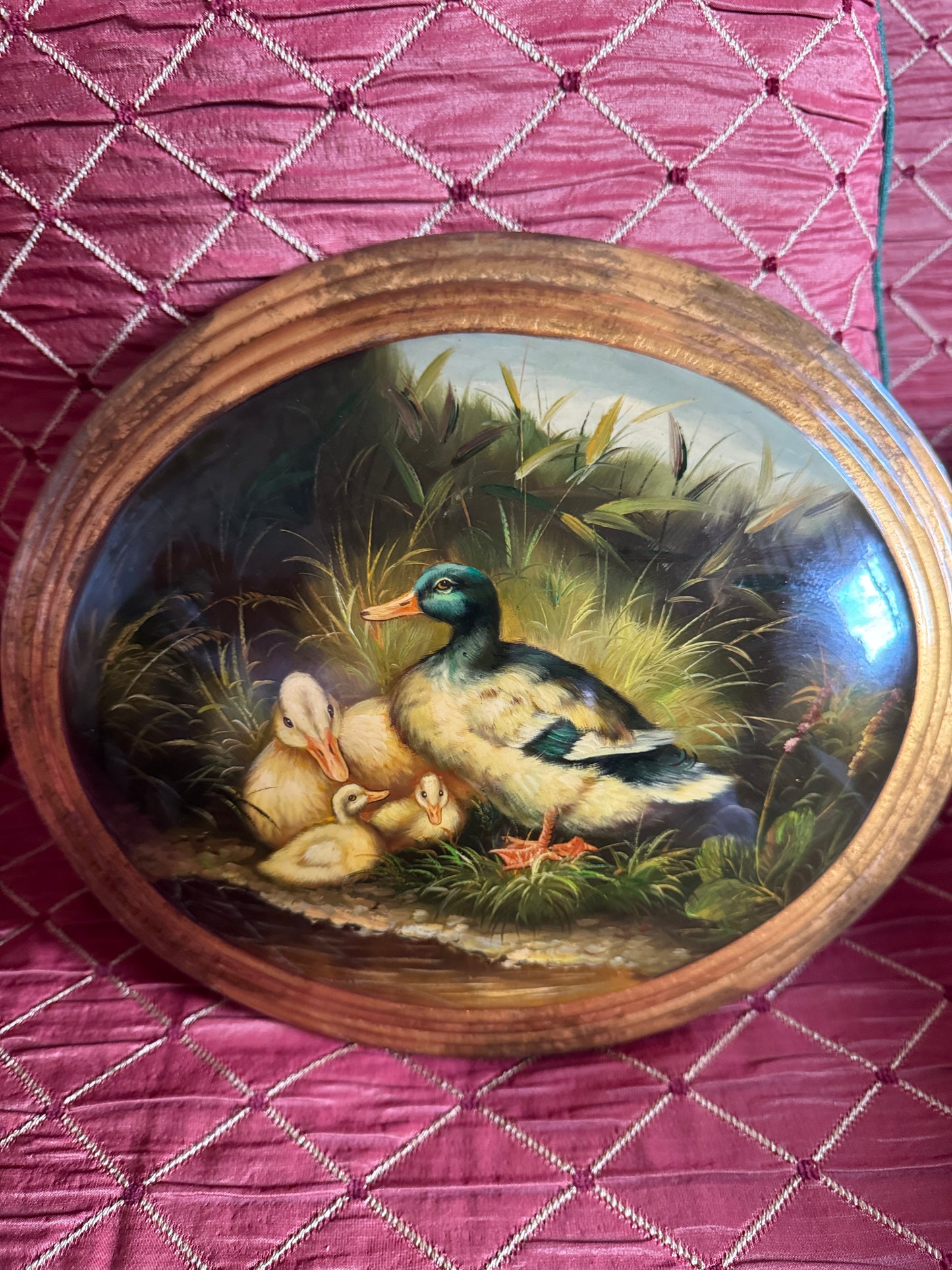Antique Hand-Painted Duck Family Wall Plaque