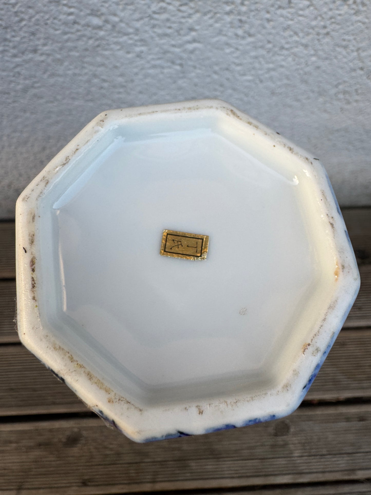 Antique Japanese Hexagonal Porcelain Vase - Blue and White Landscape Scene