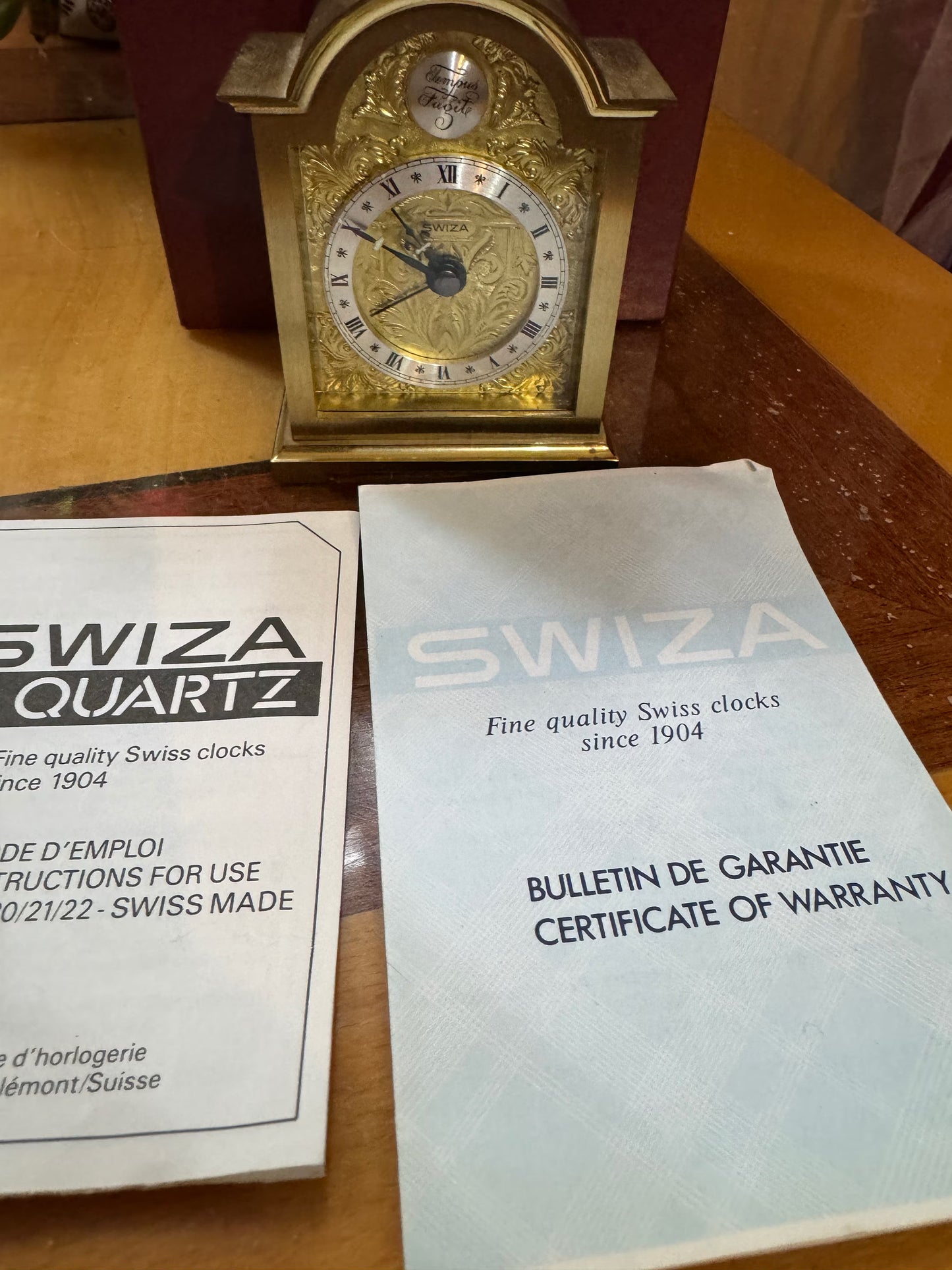 Vintage SWIZA Brass Alarm Clock – Tempus Fugit, Swiss Made, with Box & Papers