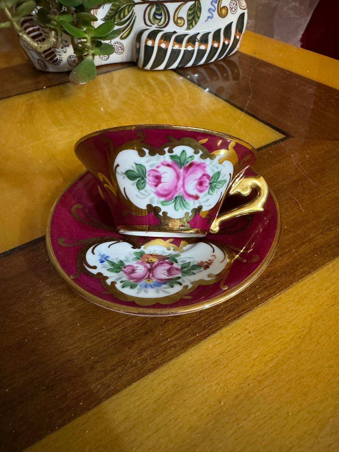 Hand Painted French Porcelain Demitasse Cup and Saucer – Nodrog – Made in France