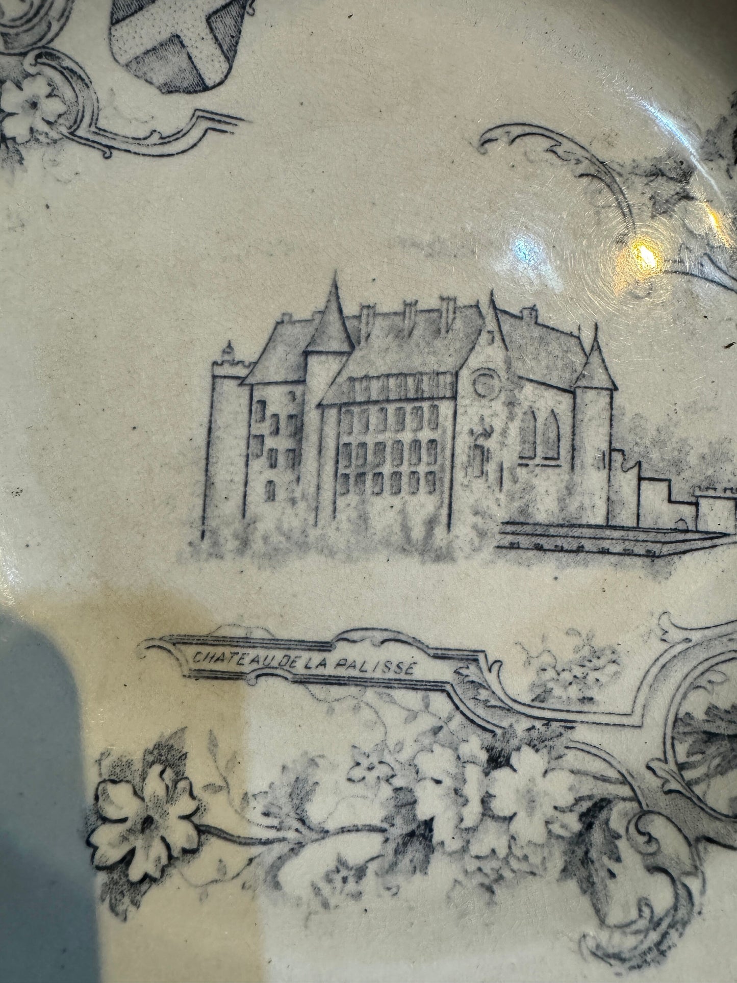 Rare Antique French Plate – Château de La Palisse – Blue Transferware – 19th Century