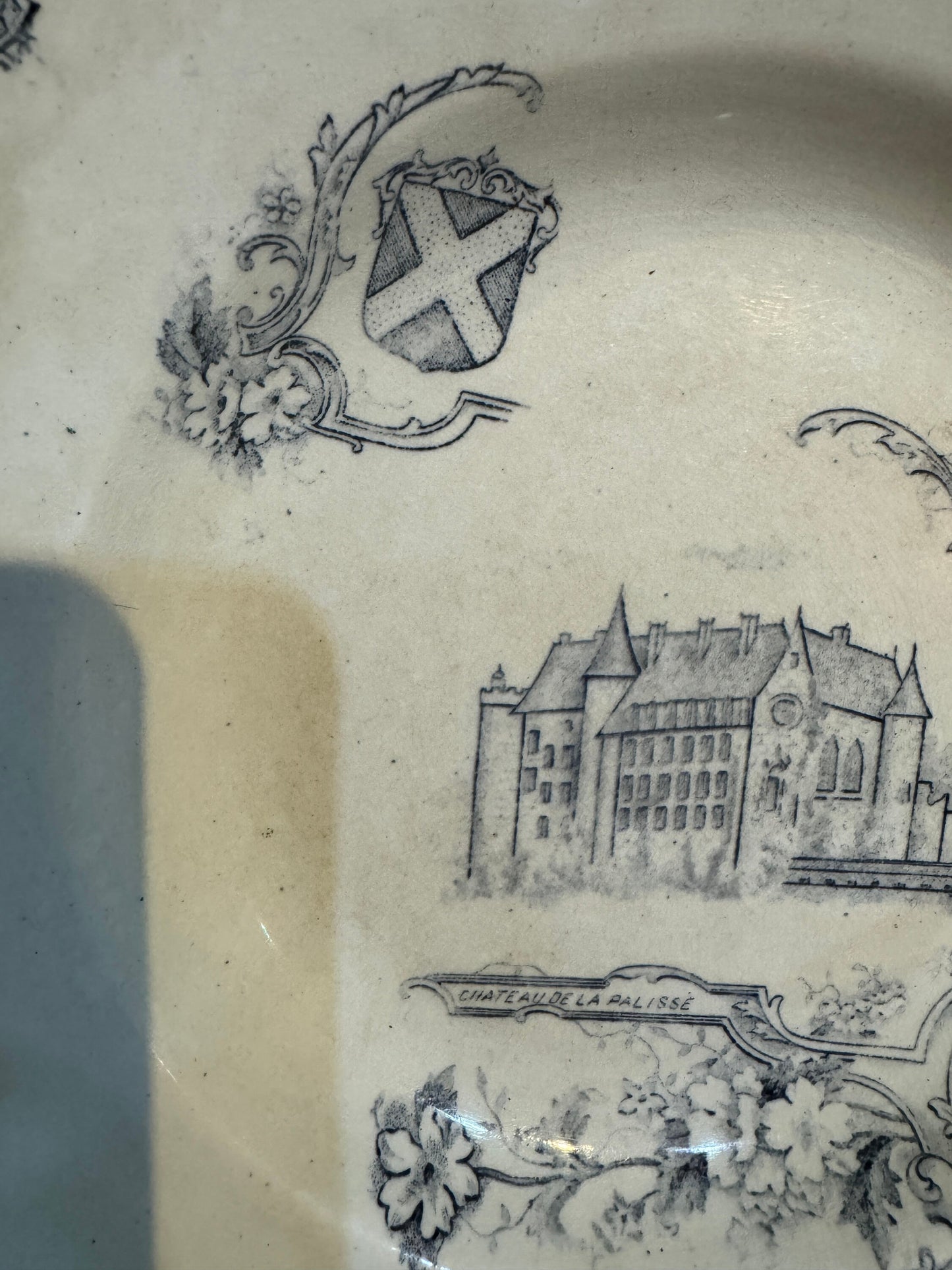 Rare Antique French Plate – Château de La Palisse – Blue Transferware – 19th Century