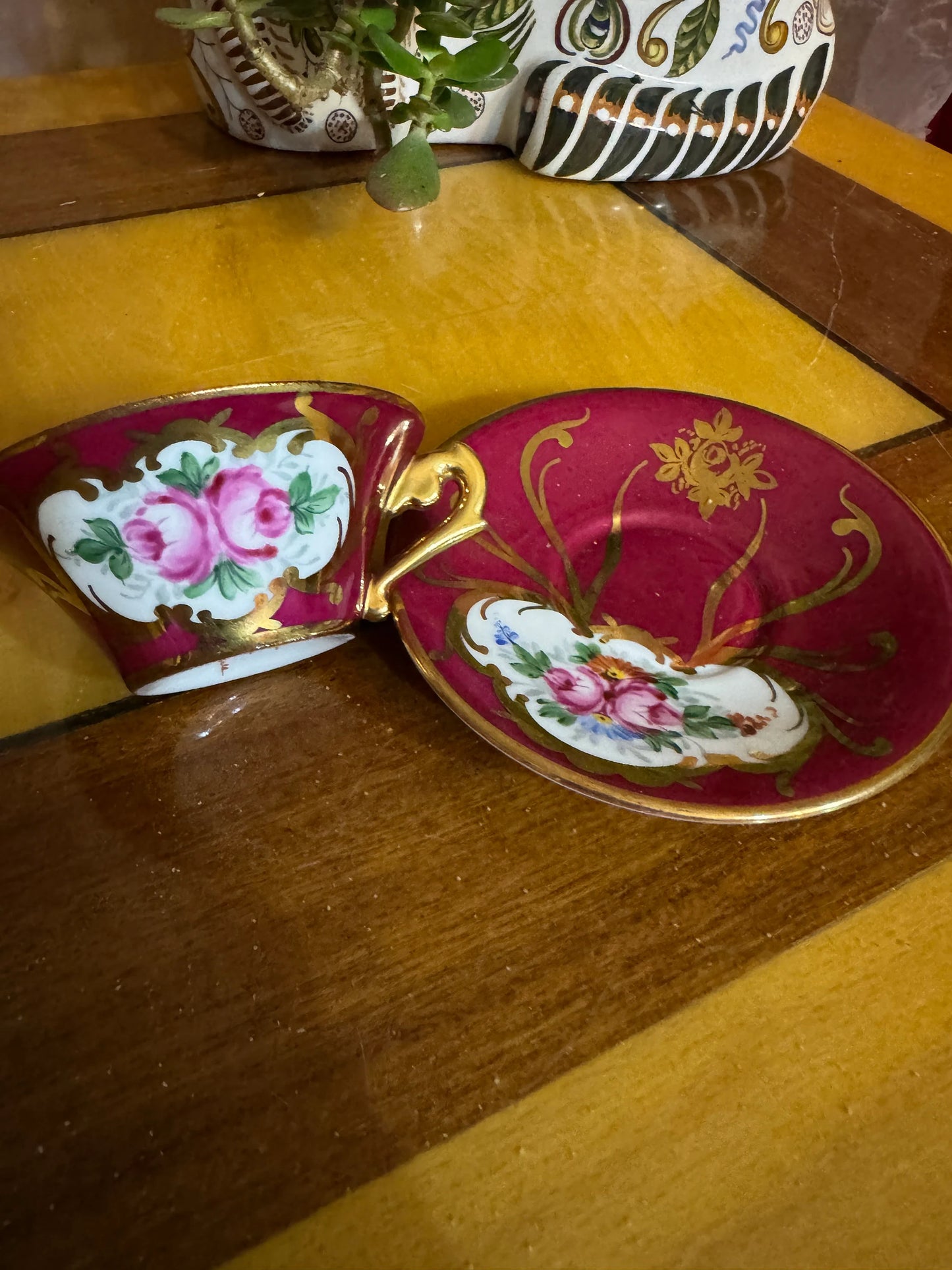 Hand Painted French Porcelain Demitasse Cup and Saucer – Nodrog – Made in France