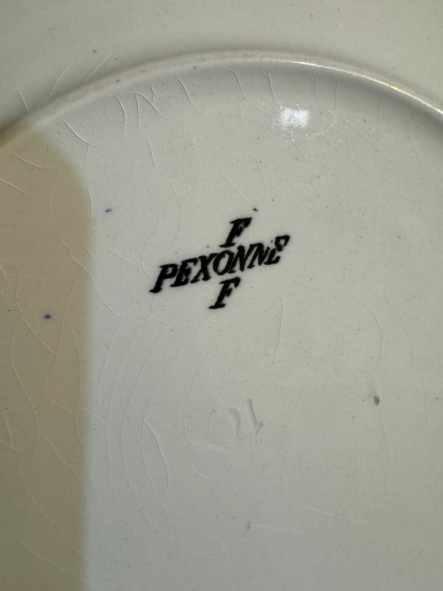 Antique French Plate “Mars” – Pexonne F – Mid-19th Century Faience with Red Transferware Border