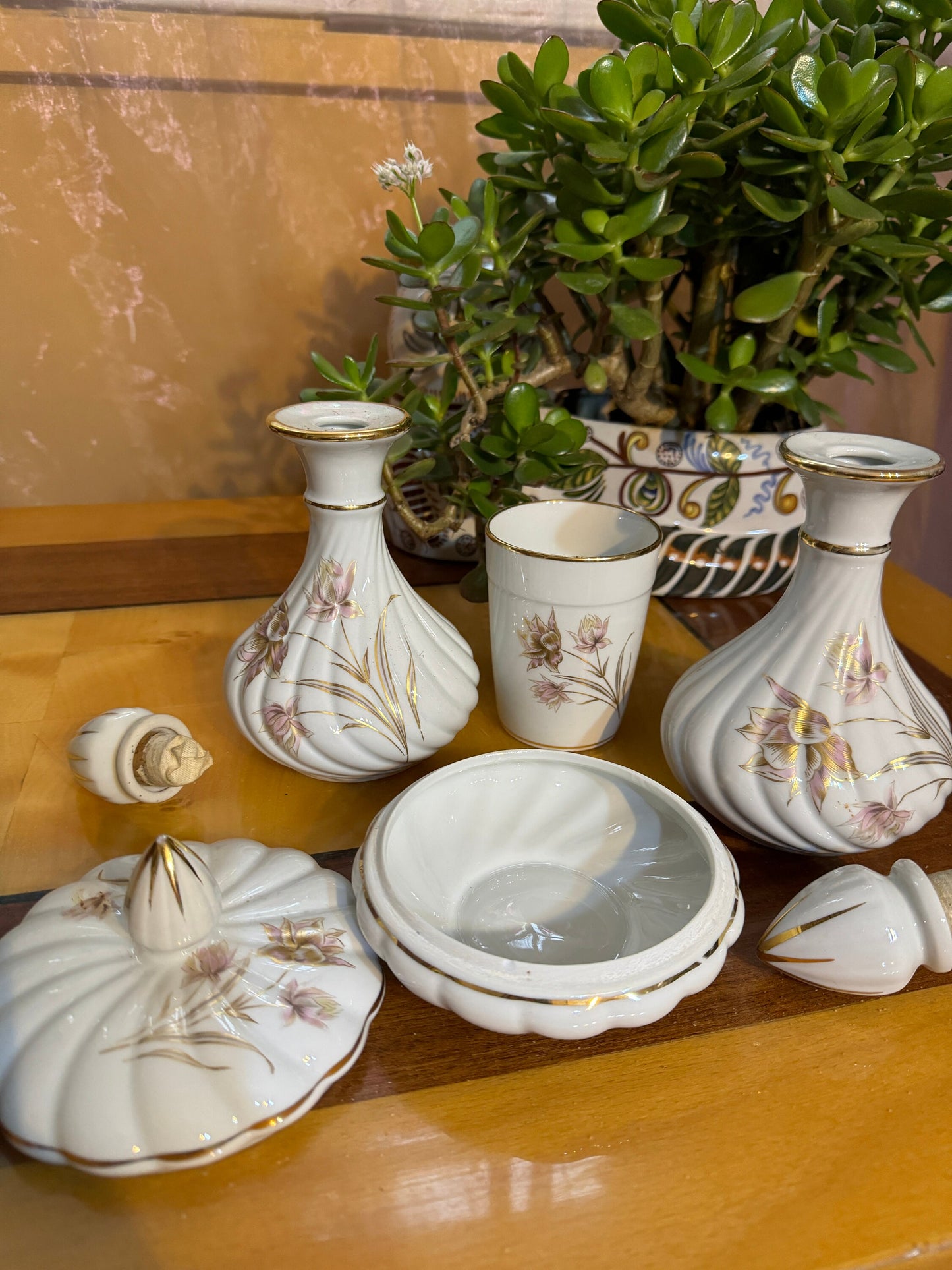 Vintage French Porcelain Vanity Set – P. Dussault Mehun – ca. 1950s