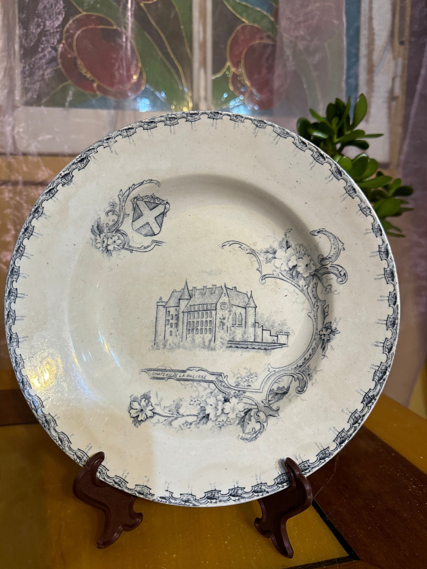 Rare Antique French Plate – Château de La Palisse – Blue Transferware – 19th Century
