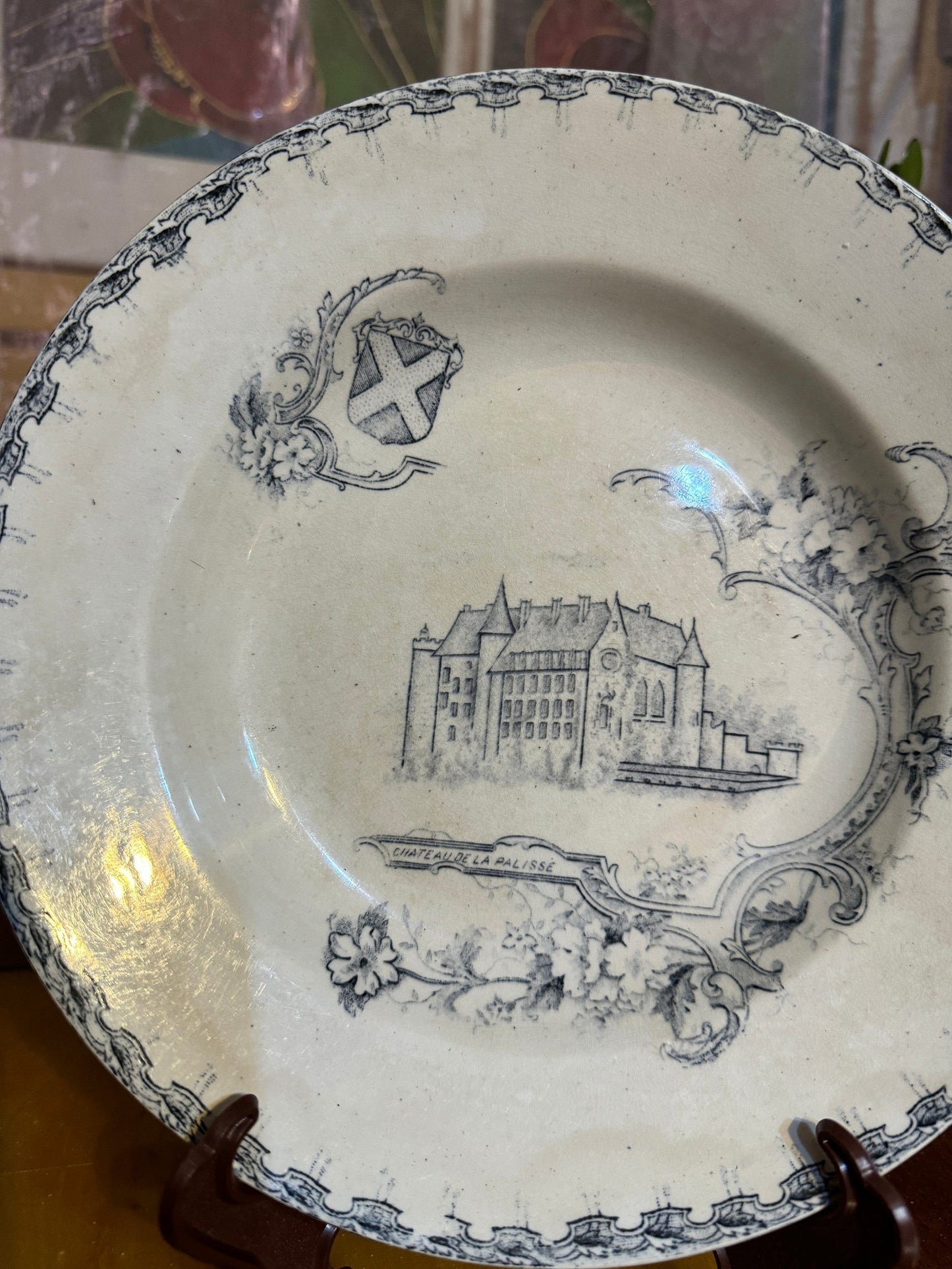 Rare Antique French Plate – Château de La Palisse – Blue Transferware – 19th Century