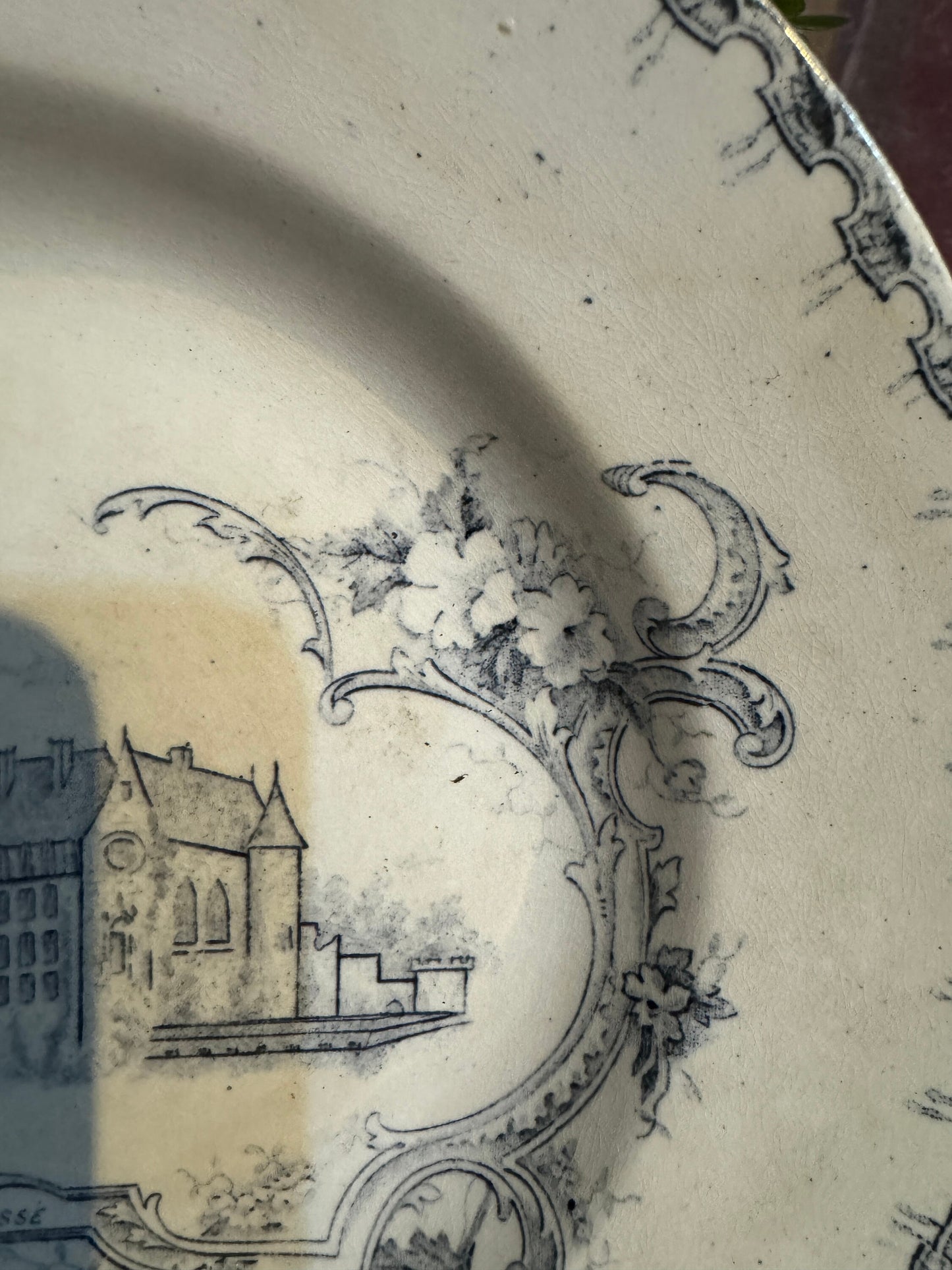 Rare Antique French Plate – Château de La Palisse – Blue Transferware – 19th Century
