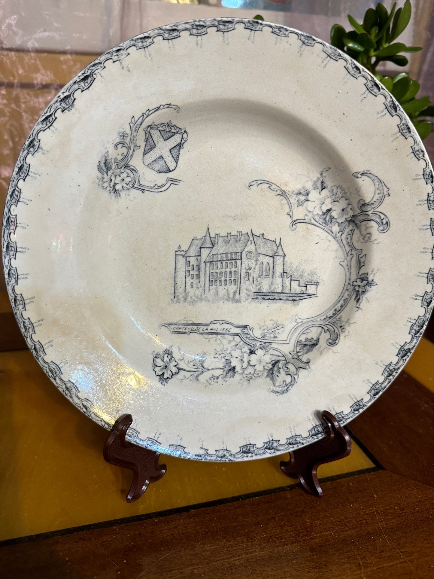 Rare Antique French Plate – Château de La Palisse – Blue Transferware – 19th Century