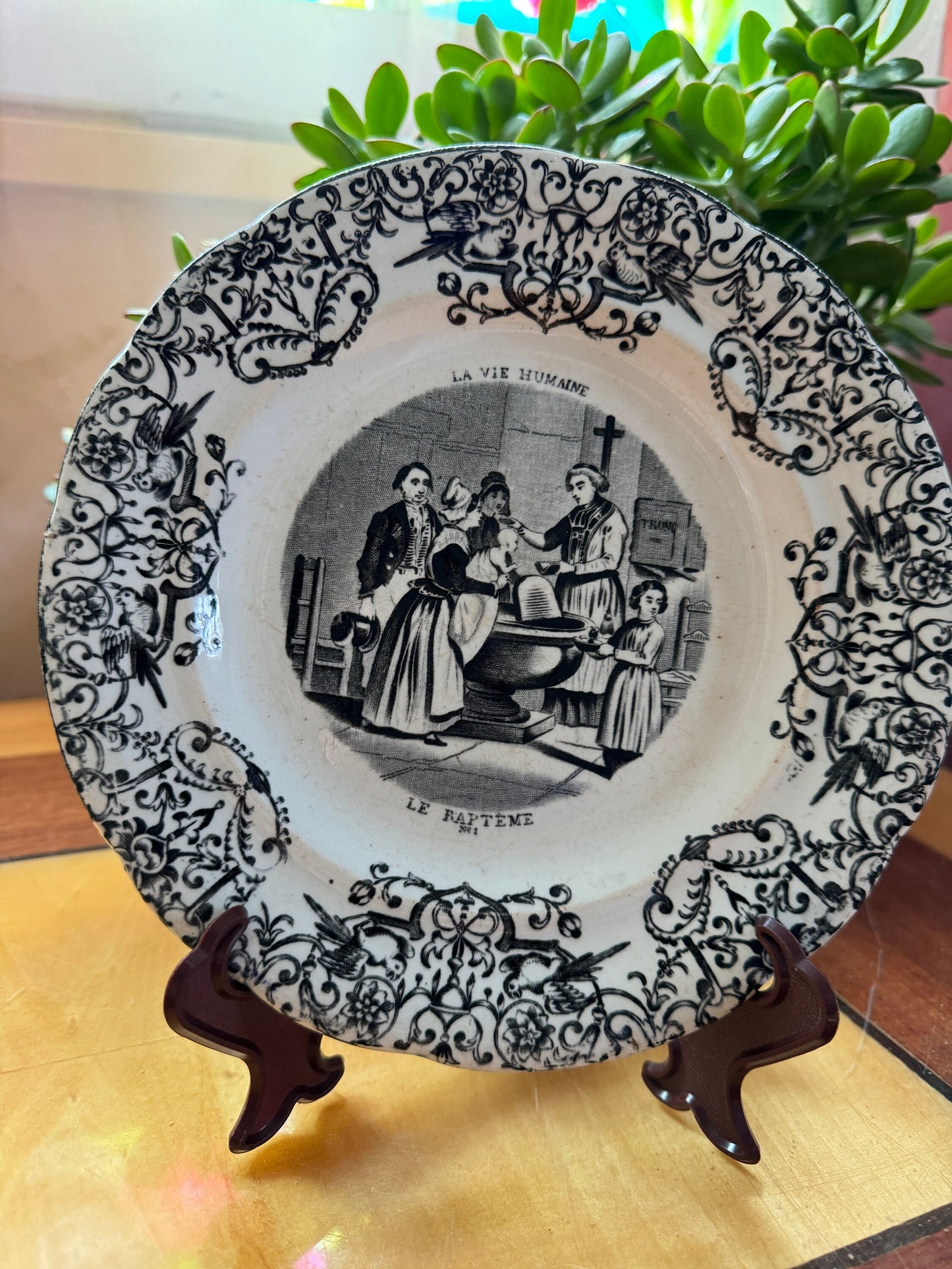 Antique French Plate - 'Le Baptême' - Gien Terre de Fer