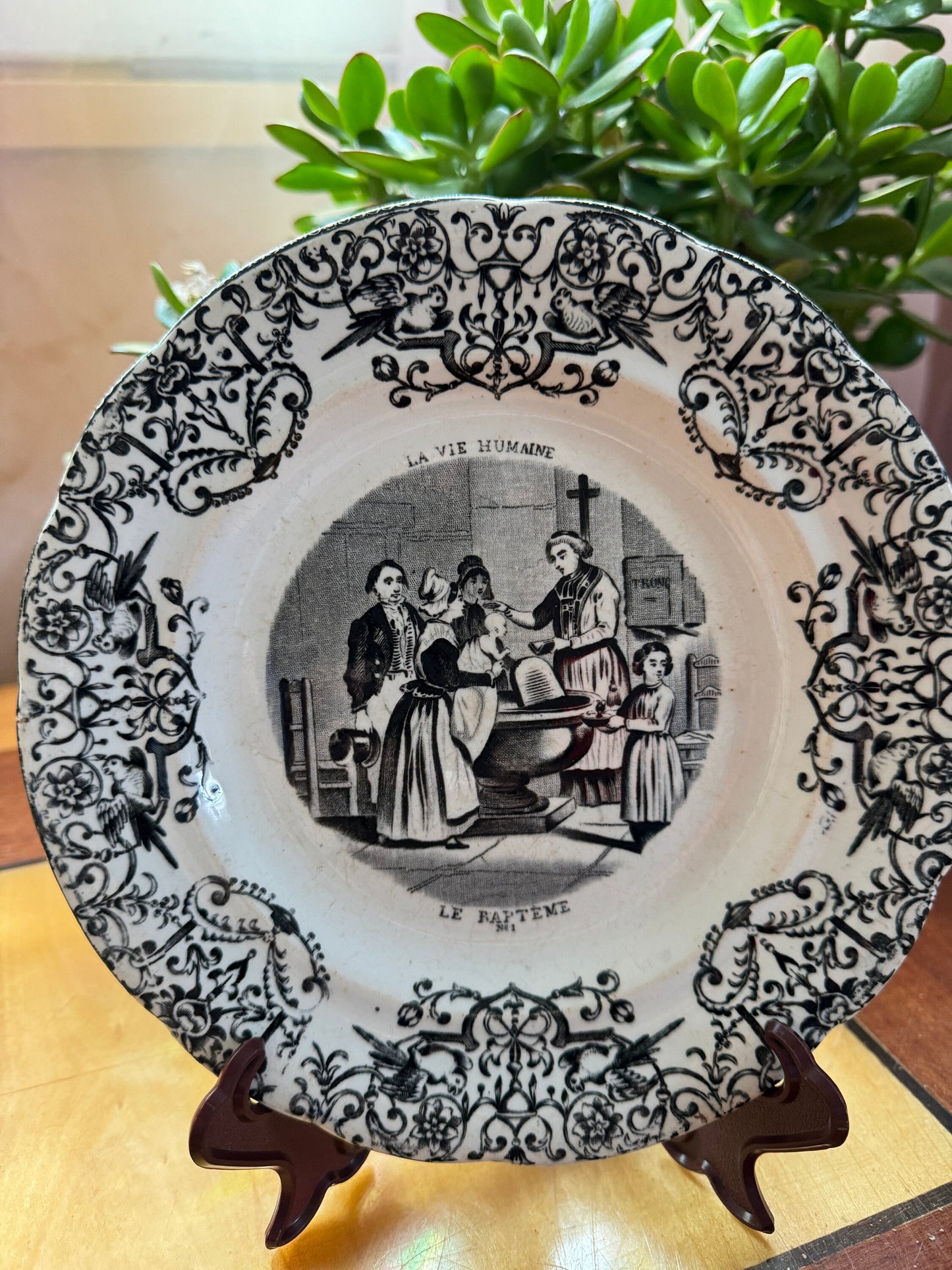Antique French Plate - 'Le Baptême' - Gien Terre de Fer