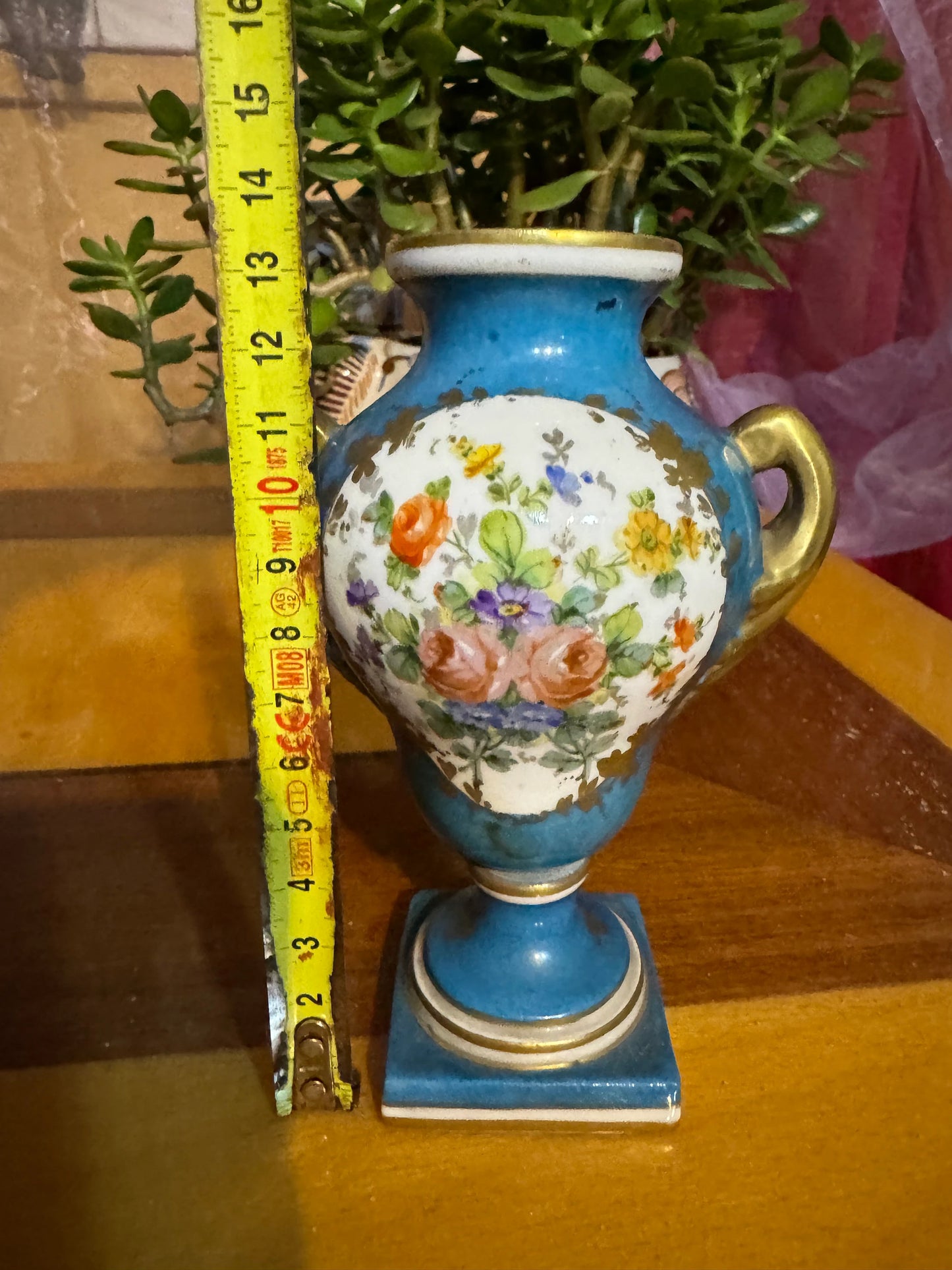 Antique French Hand-Painted Porcelain Vases – Pair – Floral & Gilt – Turquoise Blue – 19th Century