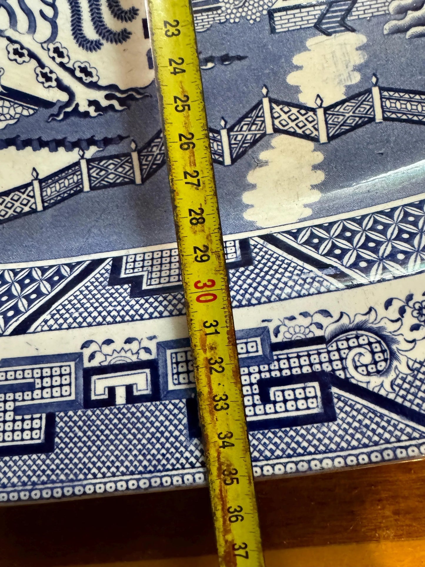Large Antique Staffordshire Blue Willow Platter – 19th Century English Transferware – 45×35 cm