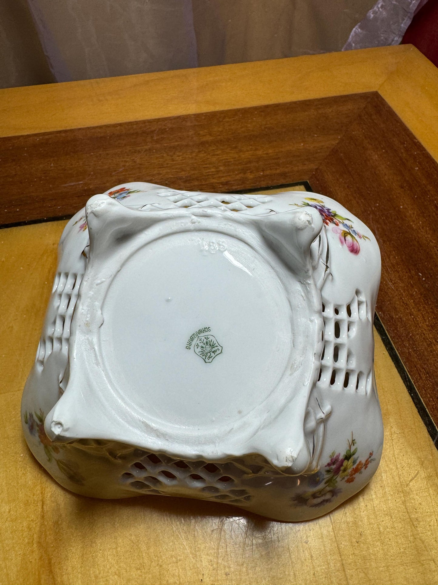 Vintage Porcelain Reticulated Bowl – Schwarzenhammer Bavaria – Hand Painted Floral – Footed Basket – Germany 1950s