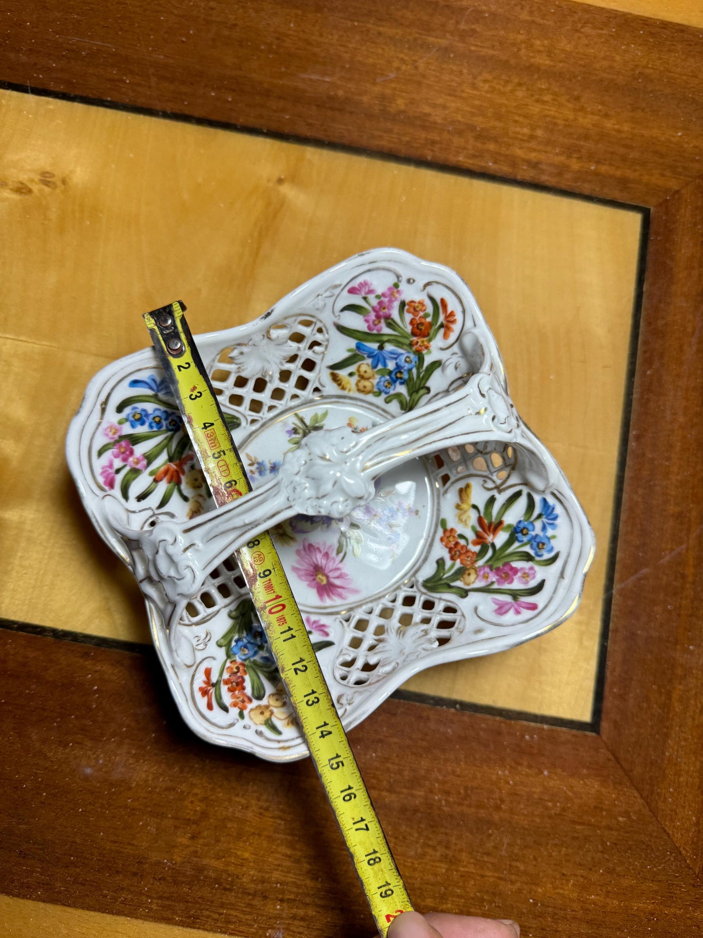 Vintage Porcelain Reticulated Bowl – Schwarzenhammer Bavaria – Hand Painted Floral – Footed Basket – Germany 1950s