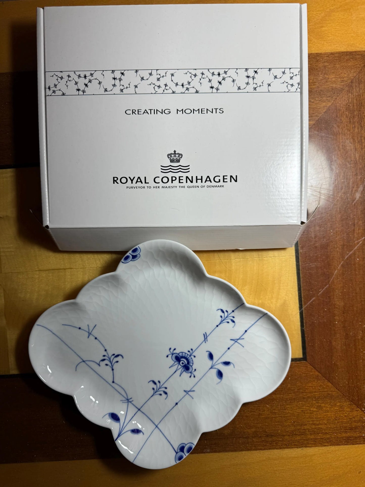 Royal Copenhagen Blue Fluted Quatrefoil Dish – Handpainted Porcelain with Original Box