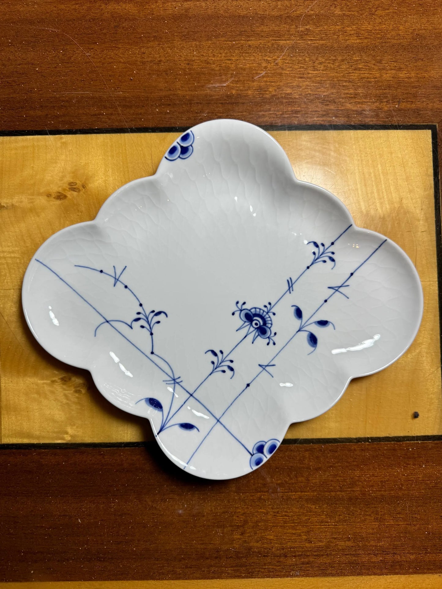 Royal Copenhagen Blue Fluted Quatrefoil Dish – Handpainted Porcelain with Original Box