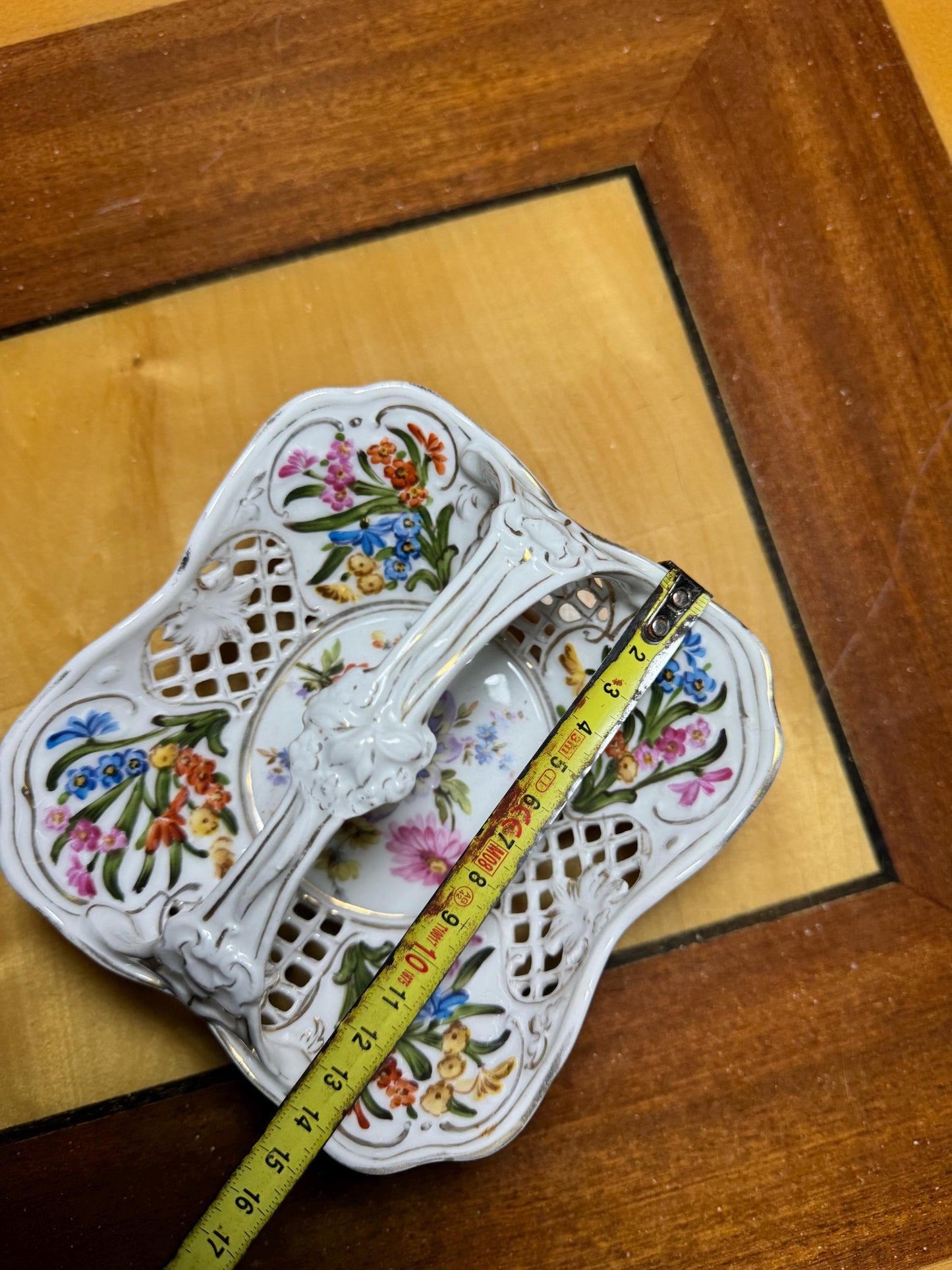 Vintage Porcelain Reticulated Bowl – Schwarzenhammer Bavaria – Hand Painted Floral – Footed Basket – Germany 1950s