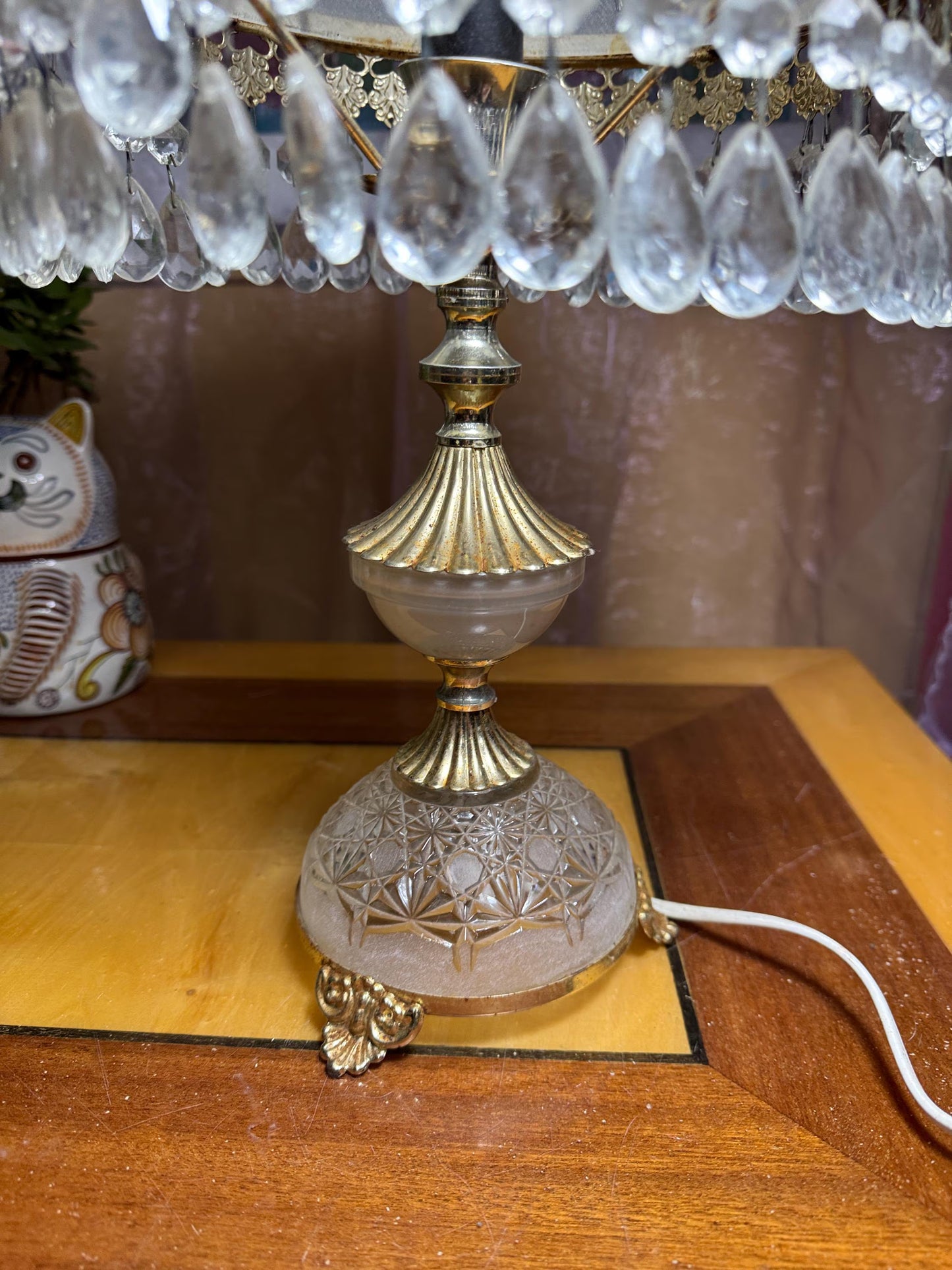 Luxury Vintage Art Deco Crystal Boudoir Lamp – Michelotti Glass & Brass – Putti Cherub Topper