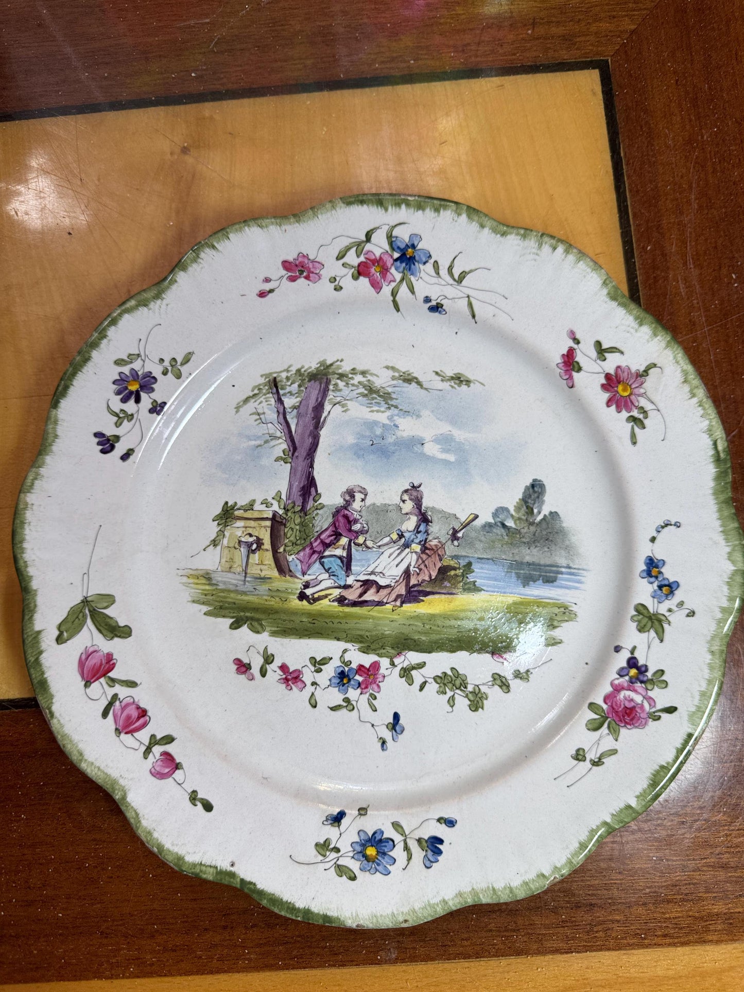 Antique French Plate – Veuve Perrin Style – Rococo Hand-Painted Scene