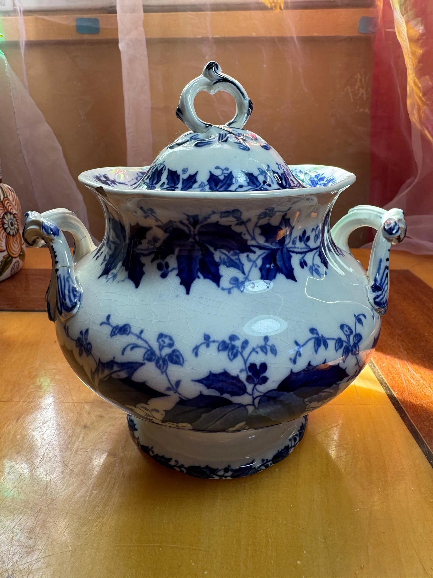 Antique French Sugar Bowl with Lid – Creil et Montereau “FLORA” – 19th Century