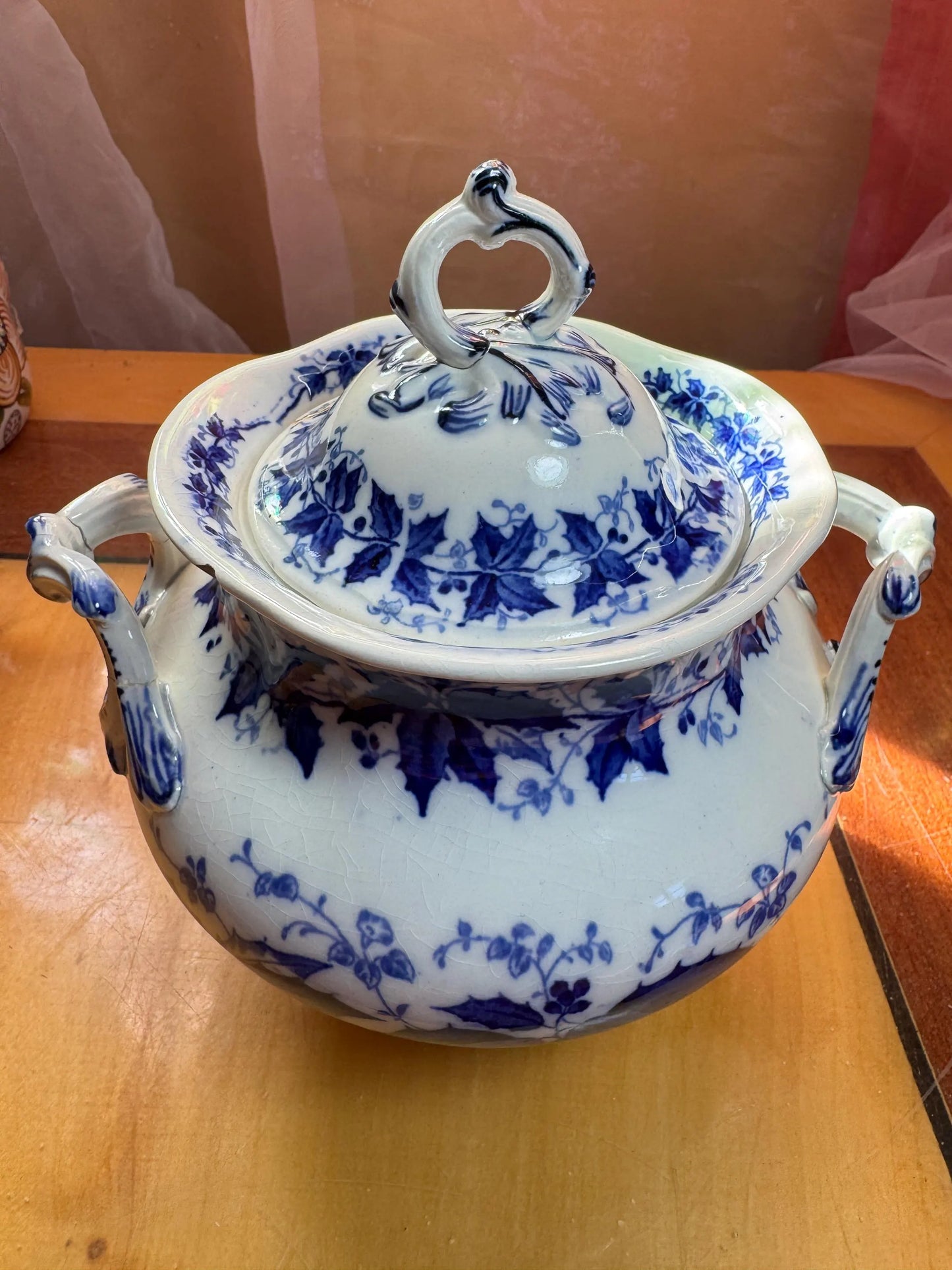 Antique French Sugar Bowl with Lid – Creil et Montereau “FLORA” – 19th Century