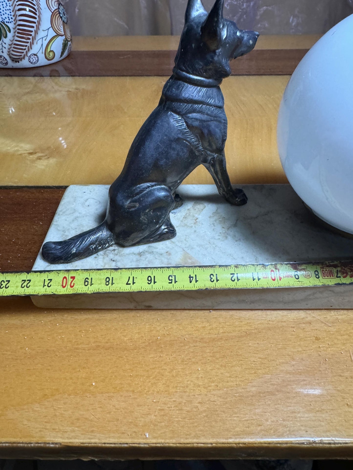Art Deco Bronze Dog Table Lamp with Marble Base – Signed T.E.D.D. – 1930s French Lighting