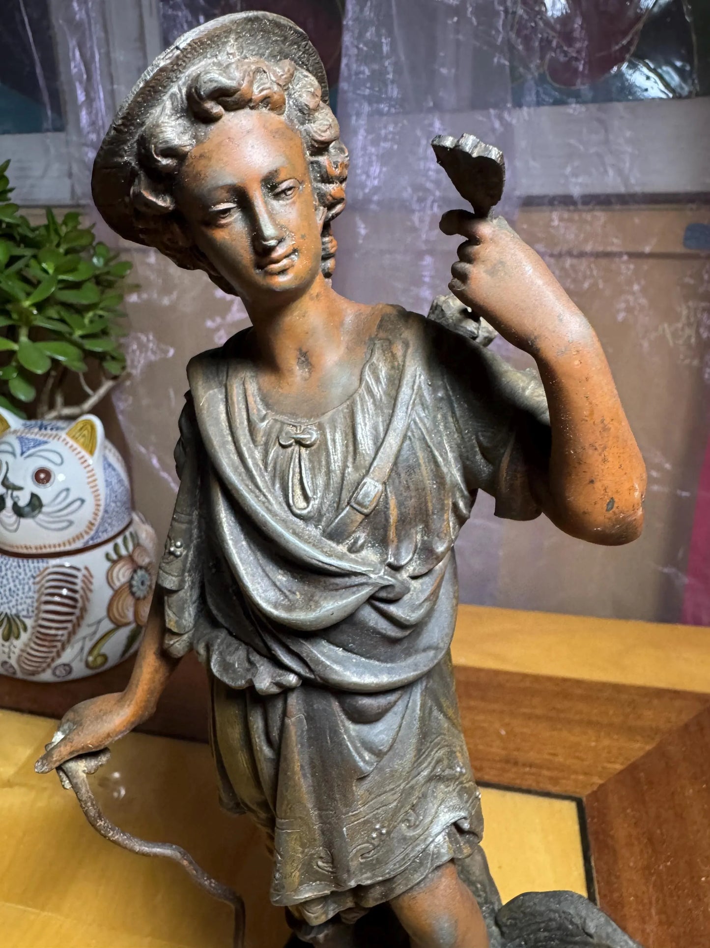 Antique French Spelter Sculpture – 'Greek Hunter' – Paris Foundry, c.1900 – Made in France – 34 cm