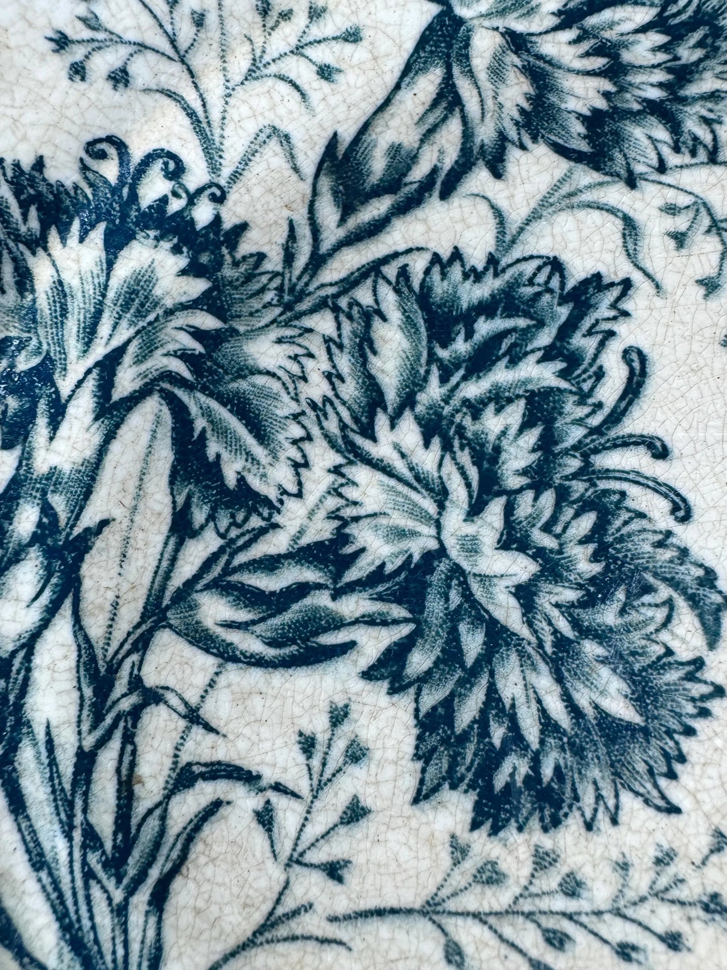 Antique French Faience Plate – Blue Carnation Floral Transferware with Butterfly – 1880s