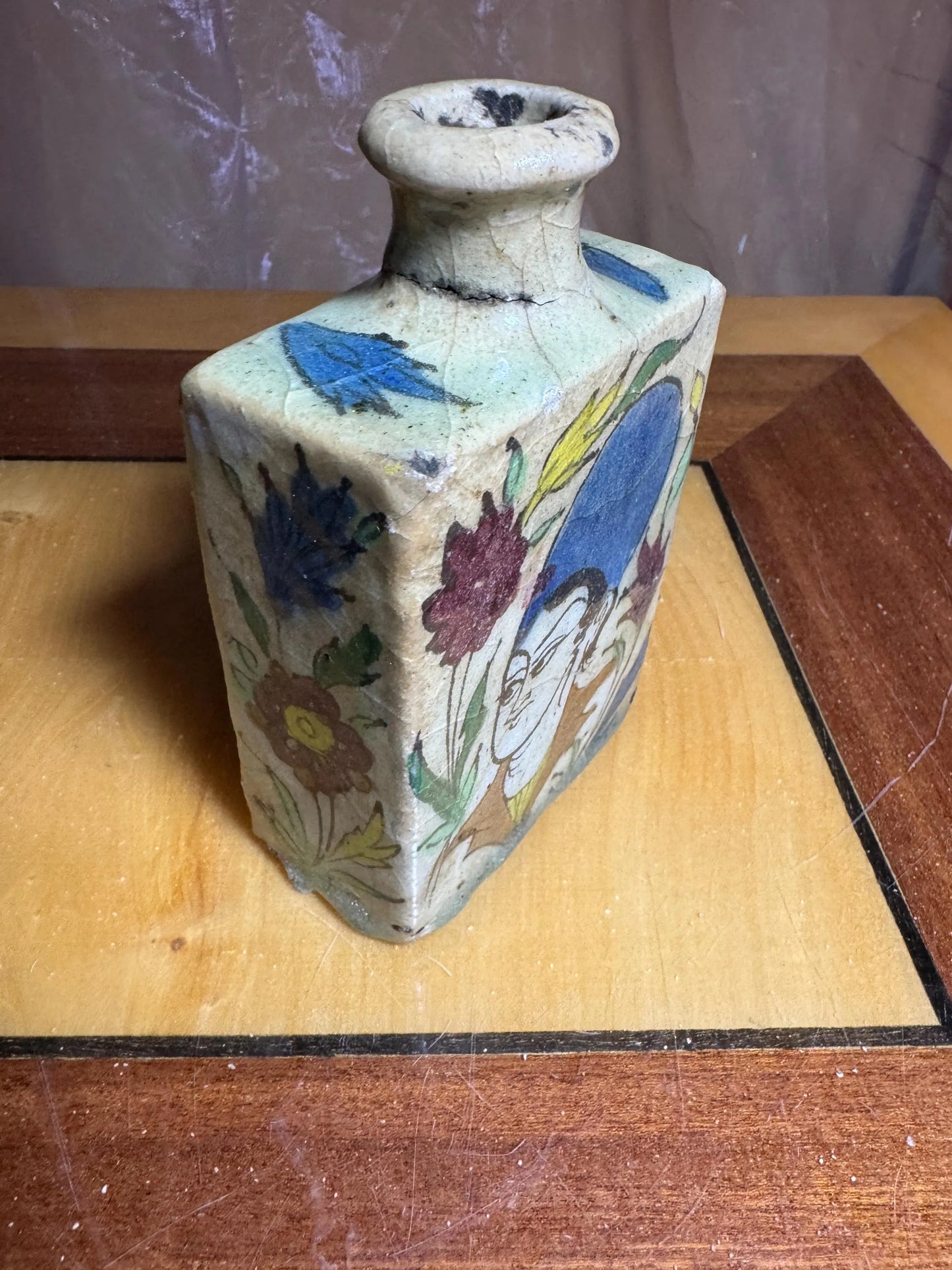 Vintage Hand-Painted Ceramic Bottle – Persian Style