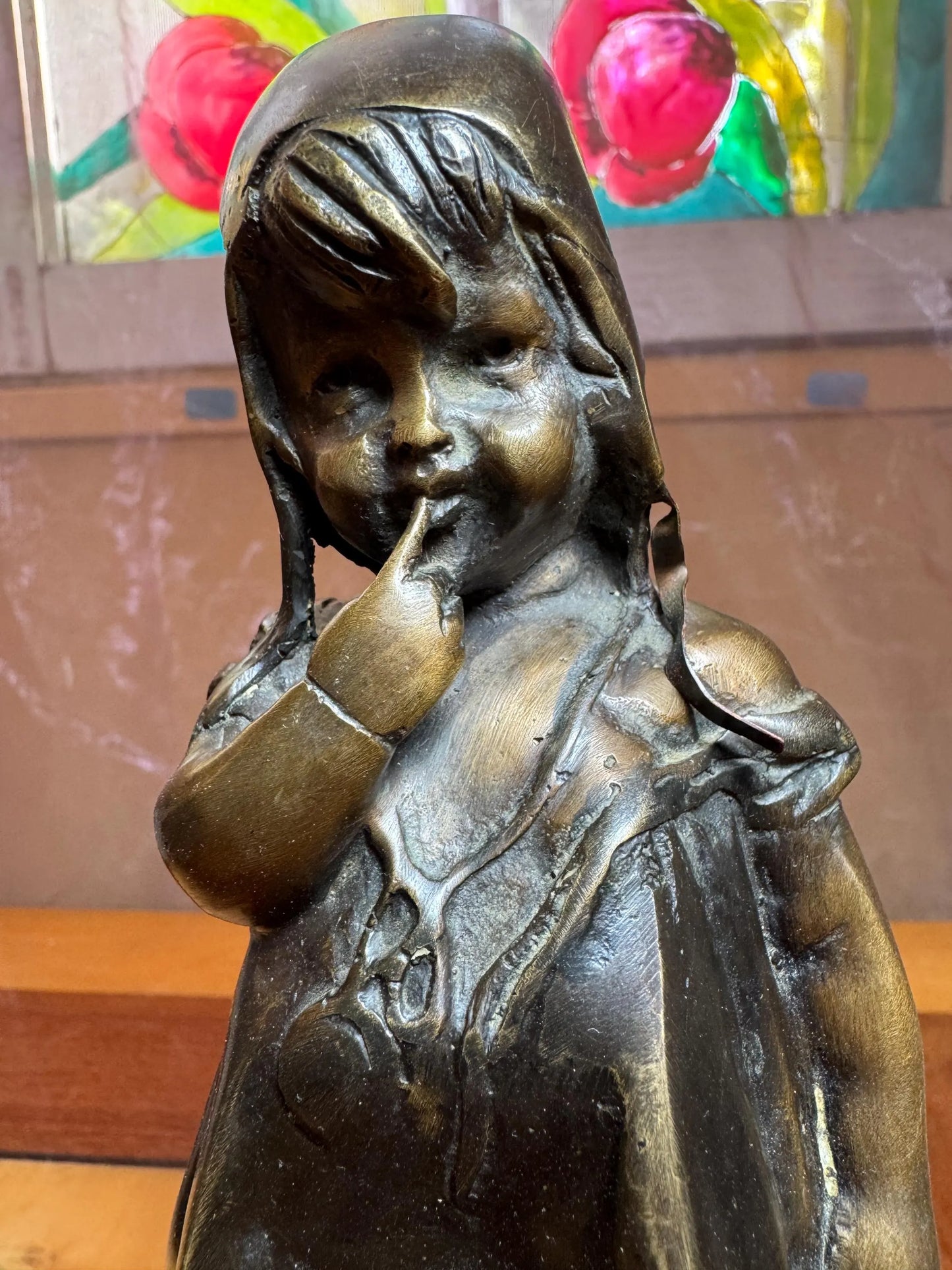 Antique Bronze Sculpture by Juan Clara – Girl on Chair – Signed – 30 cm – Spanish Belle Époque