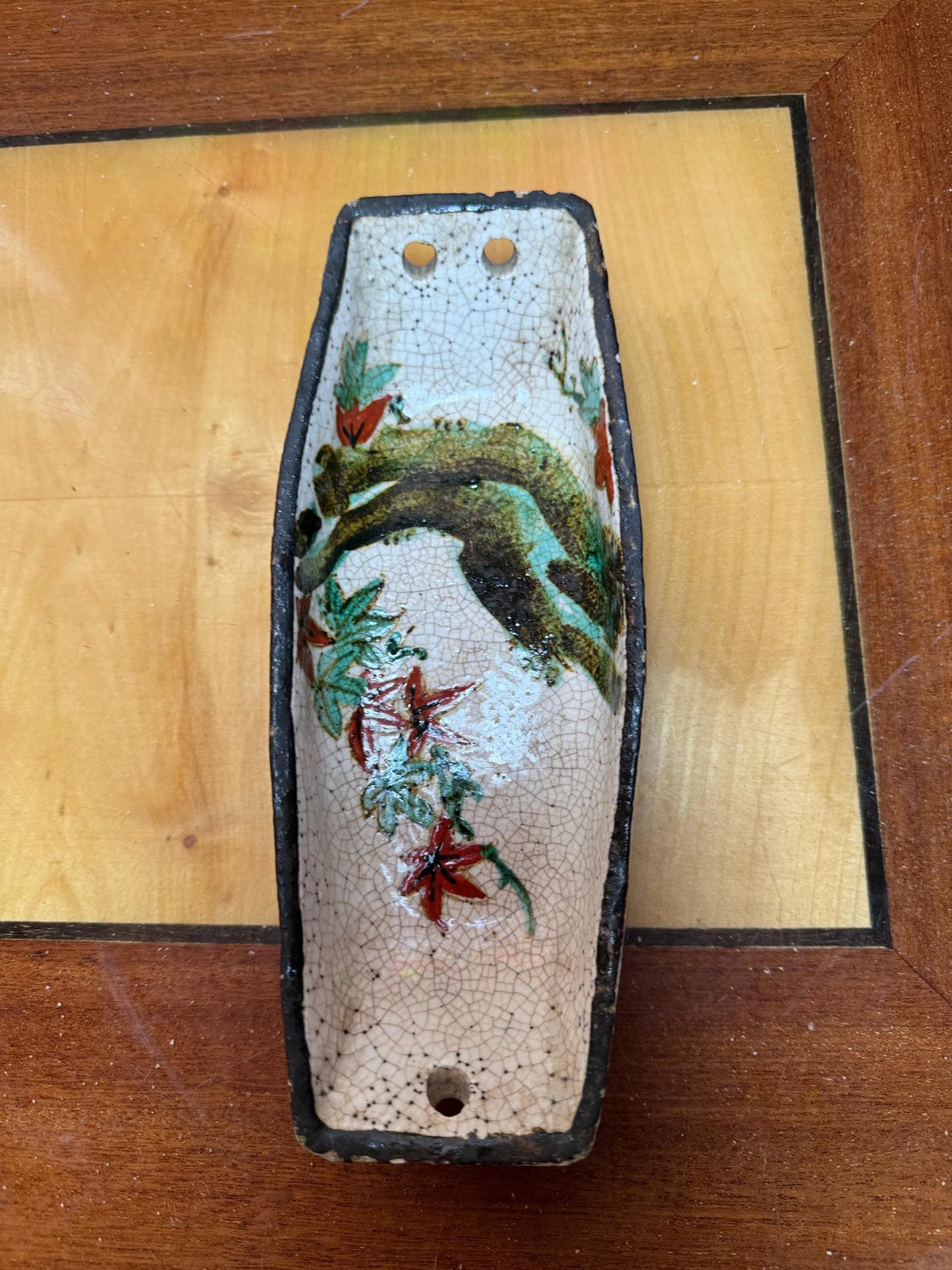 Antique Japanese Wall Pocket Vase – Meiji Era with Bird & Floral Design