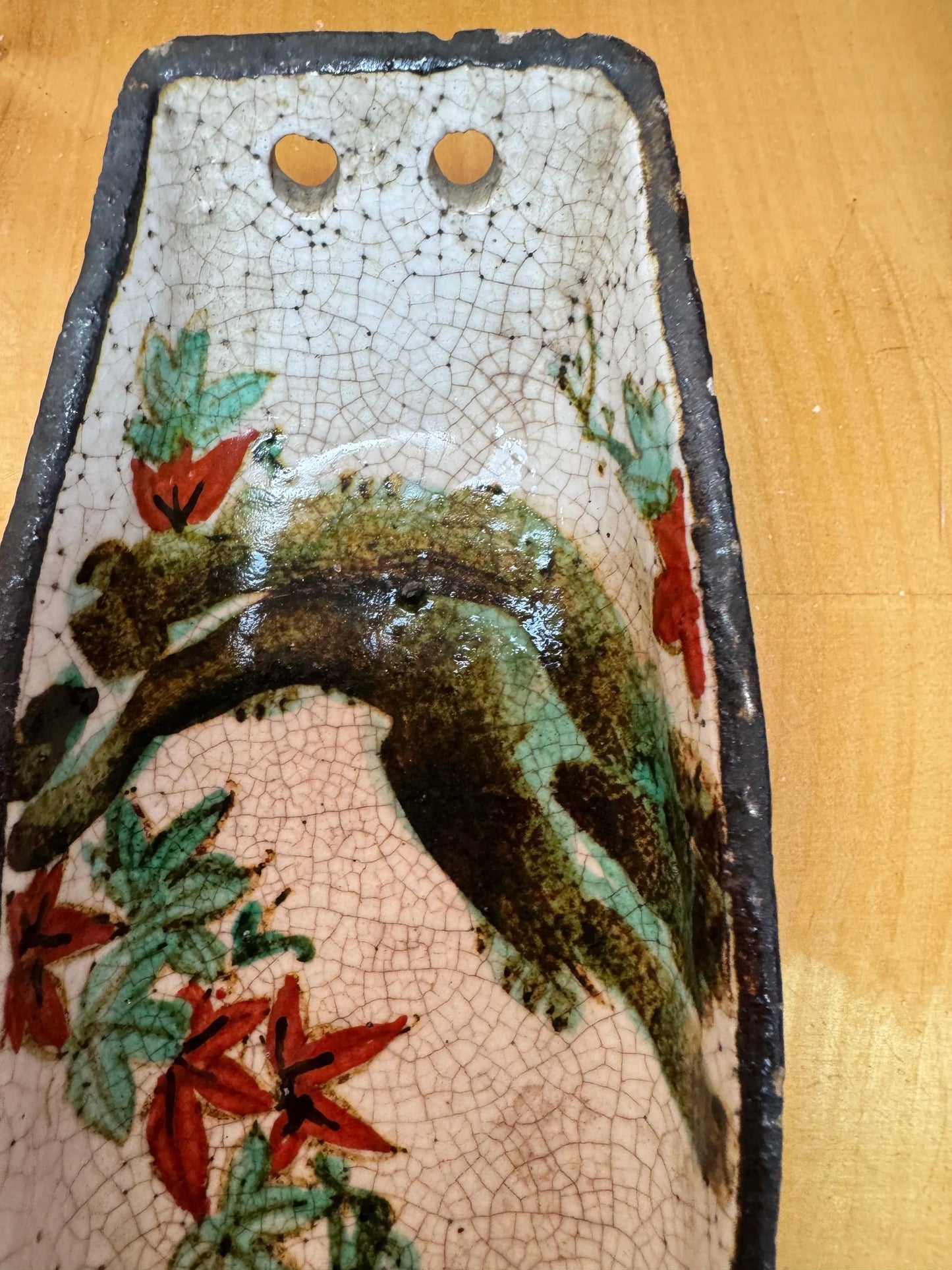 Antique Japanese Wall Pocket Vase – Meiji Era with Bird & Floral Design