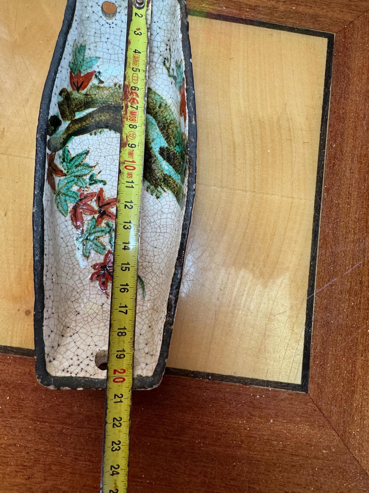 Antique Japanese Wall Pocket Vase – Meiji Era with Bird & Floral Design