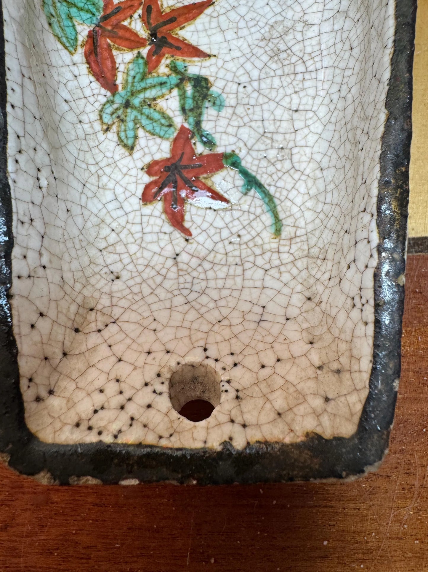 Antique Japanese Wall Pocket Vase – Meiji Era with Bird & Floral Design