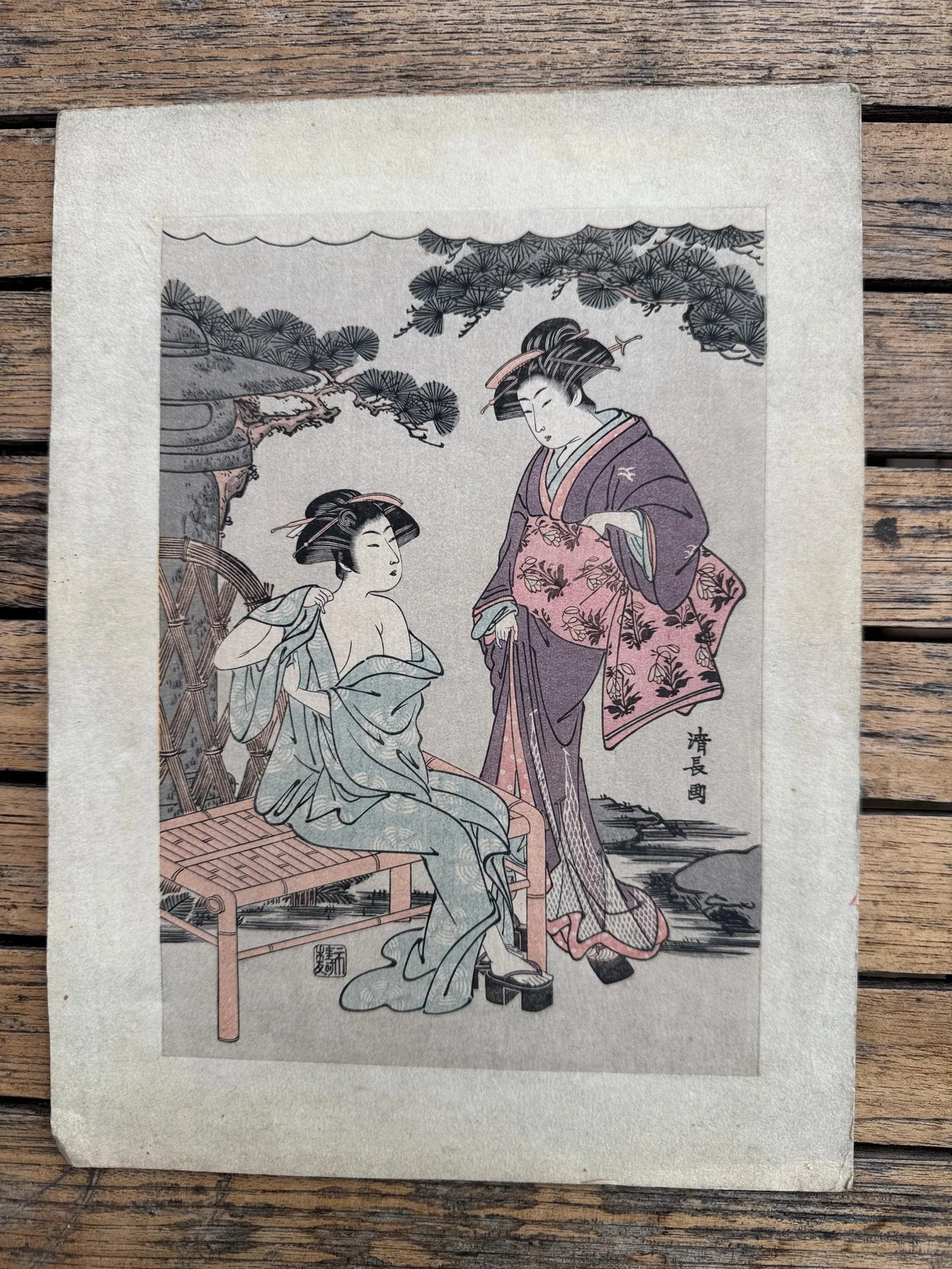Japanese Woodblock Print – Kitagawa Utamaro Style – Antique Ukiyo-e of Courtesans