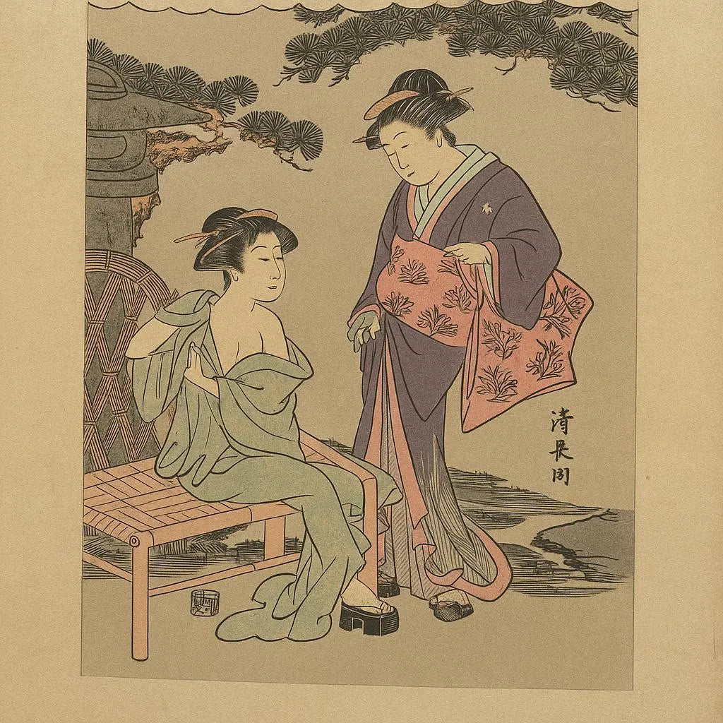 Japanese Woodblock Print – Kitagawa Utamaro Style – Antique Ukiyo-e of Courtesans