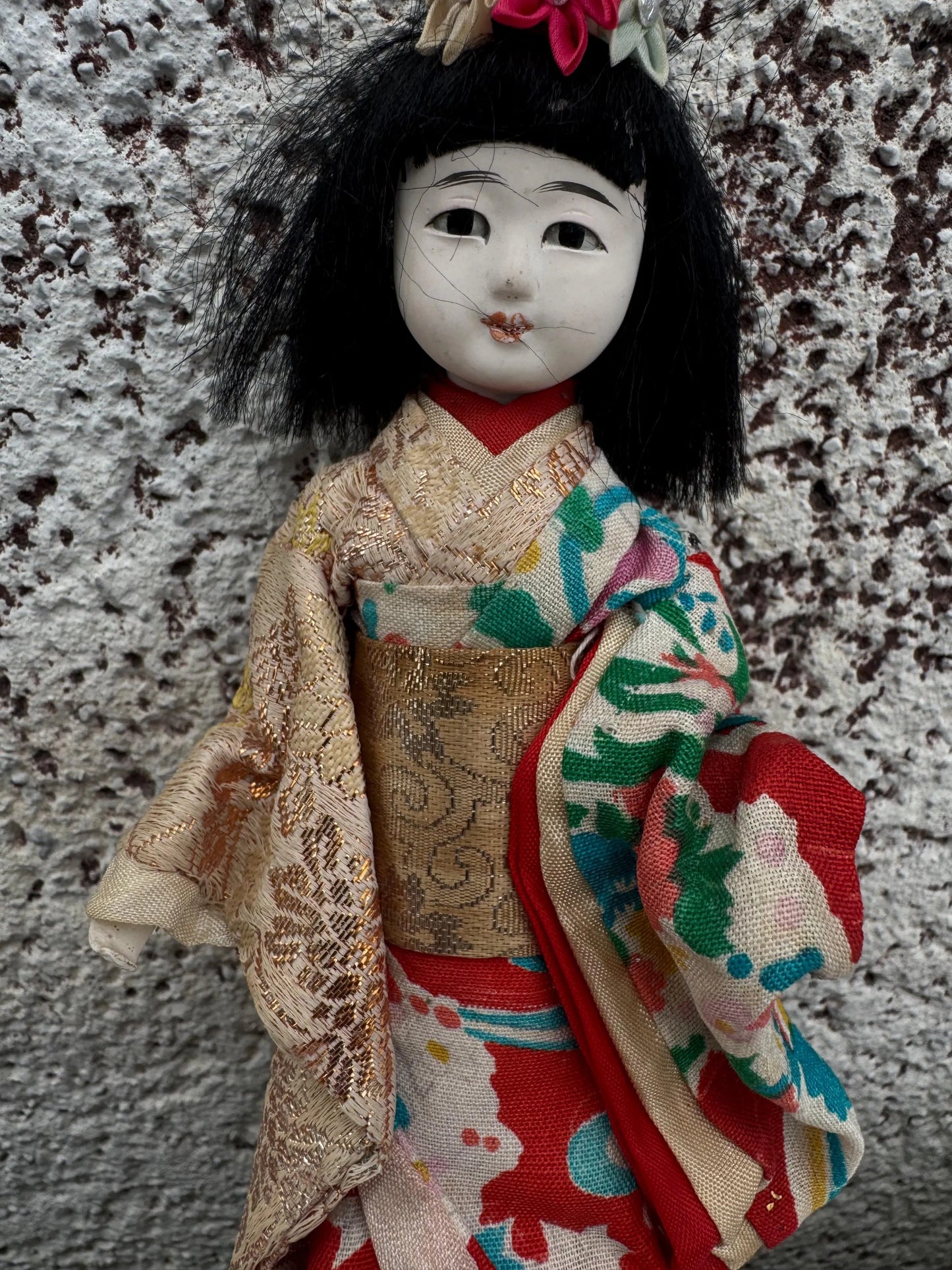 Vintage Japanese Kimono Doll – 1930s Hand-Painted Bisque, 20 cm