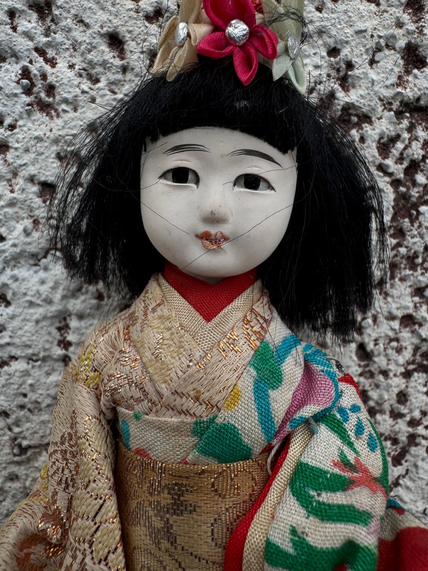 Vintage Japanese Kimono Doll – 1930s Hand-Painted Bisque, 20 cm