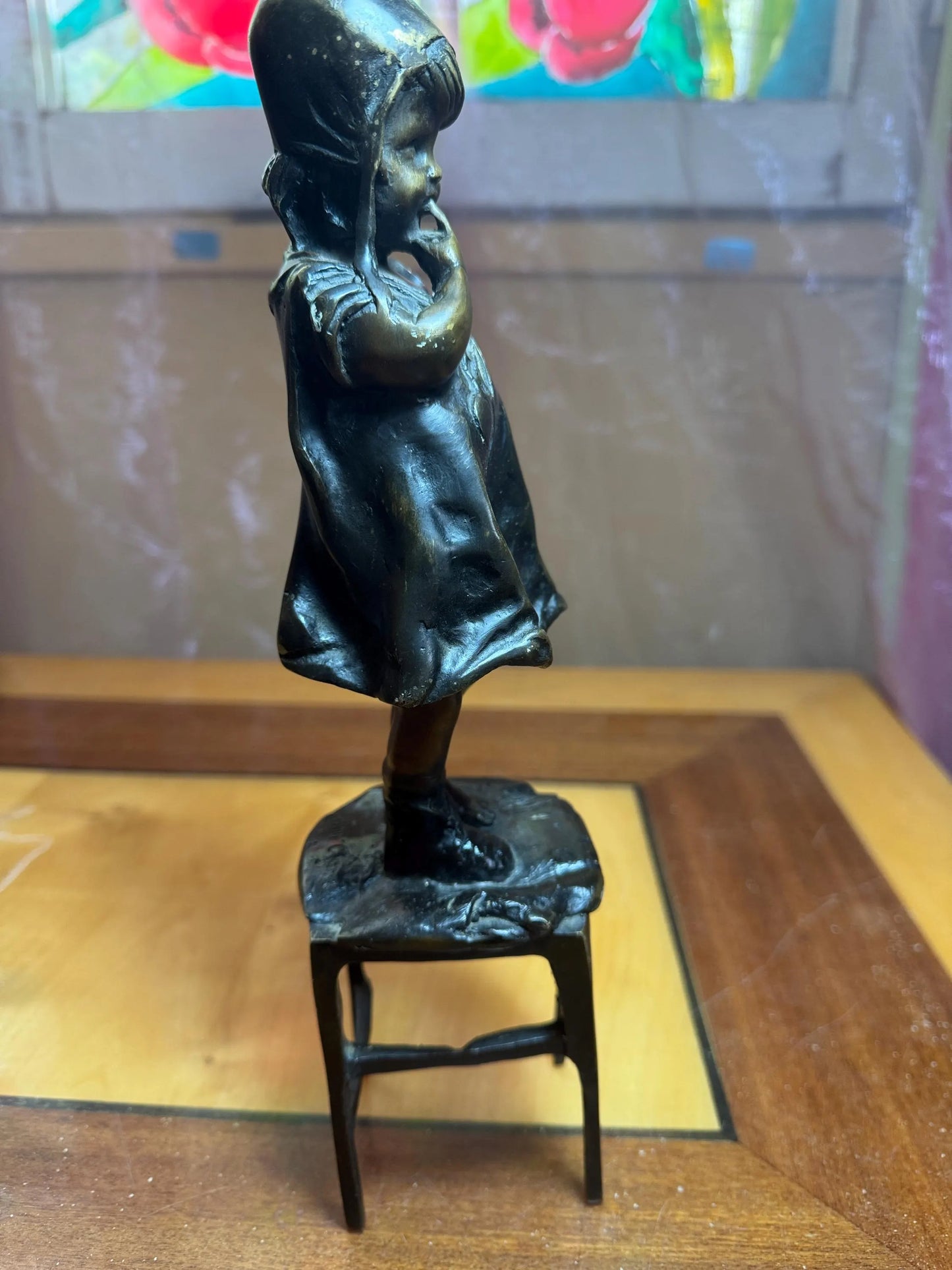 Antique Bronze Sculpture by Juan Clara – Girl on Chair – Signed – 30 cm – Spanish Belle Époque