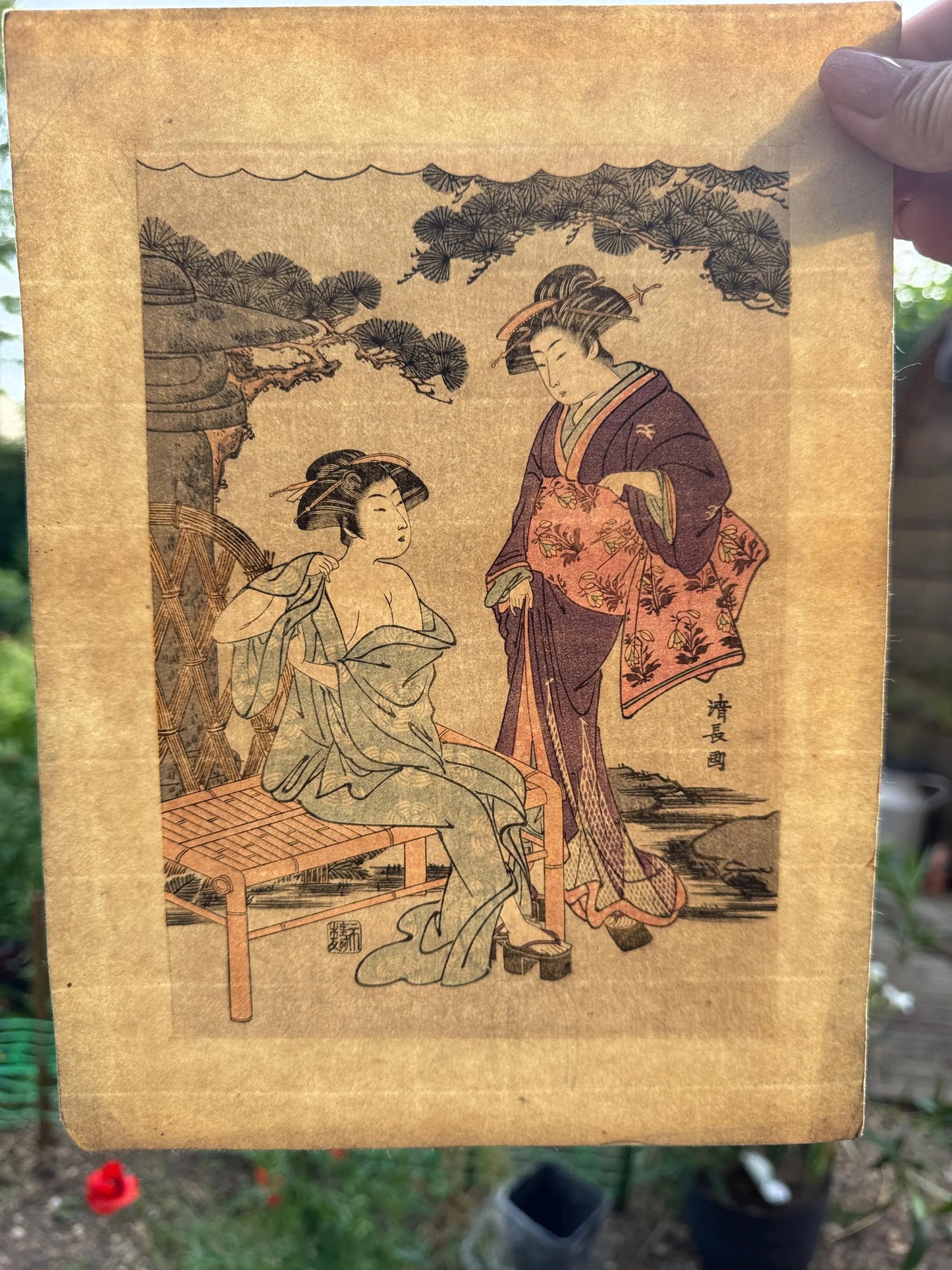Japanese Woodblock Print – Kitagawa Utamaro Style – Antique Ukiyo-e of Courtesans